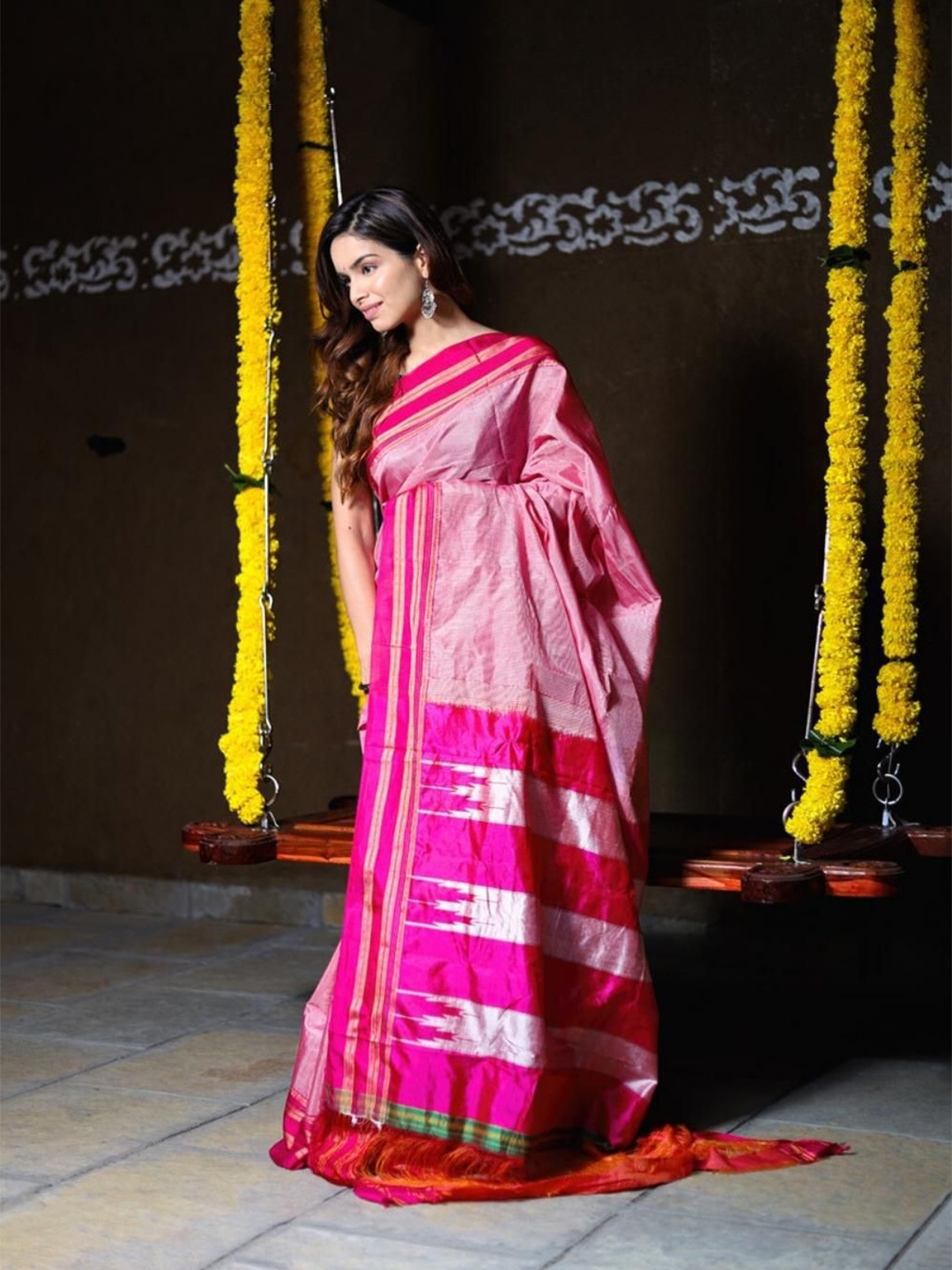 

Very Much Indian Solid Zari Ilkal Saree, Pink