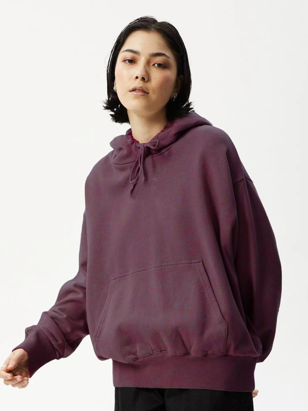 

MISCHIEF MONKEY Women Solid Hooded Oversized Sweatshirt, Purple