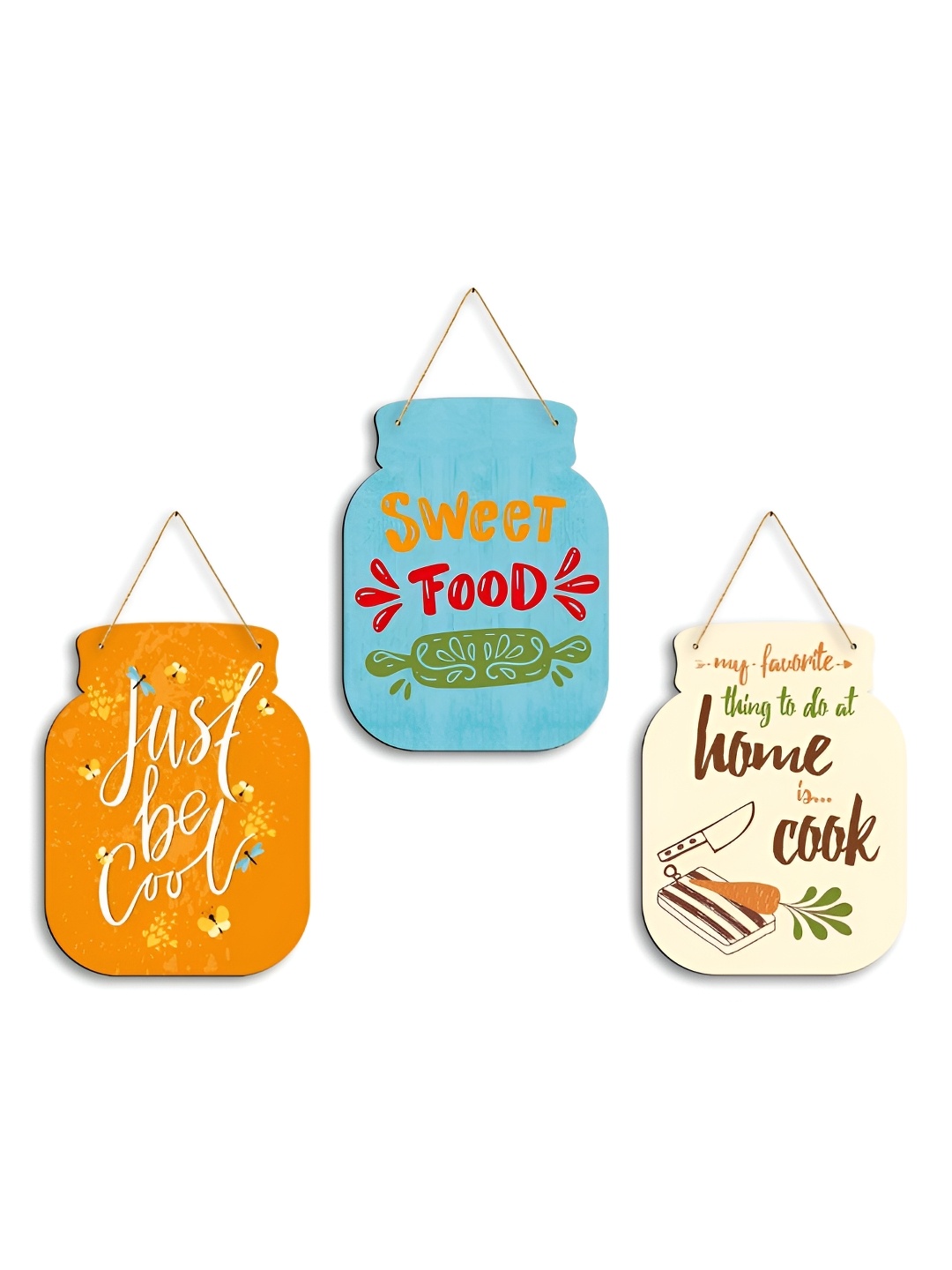 

CLAWCRAFTS Blue and Orange-Colored 3 Pieces Printed Wooden Wall Hangings