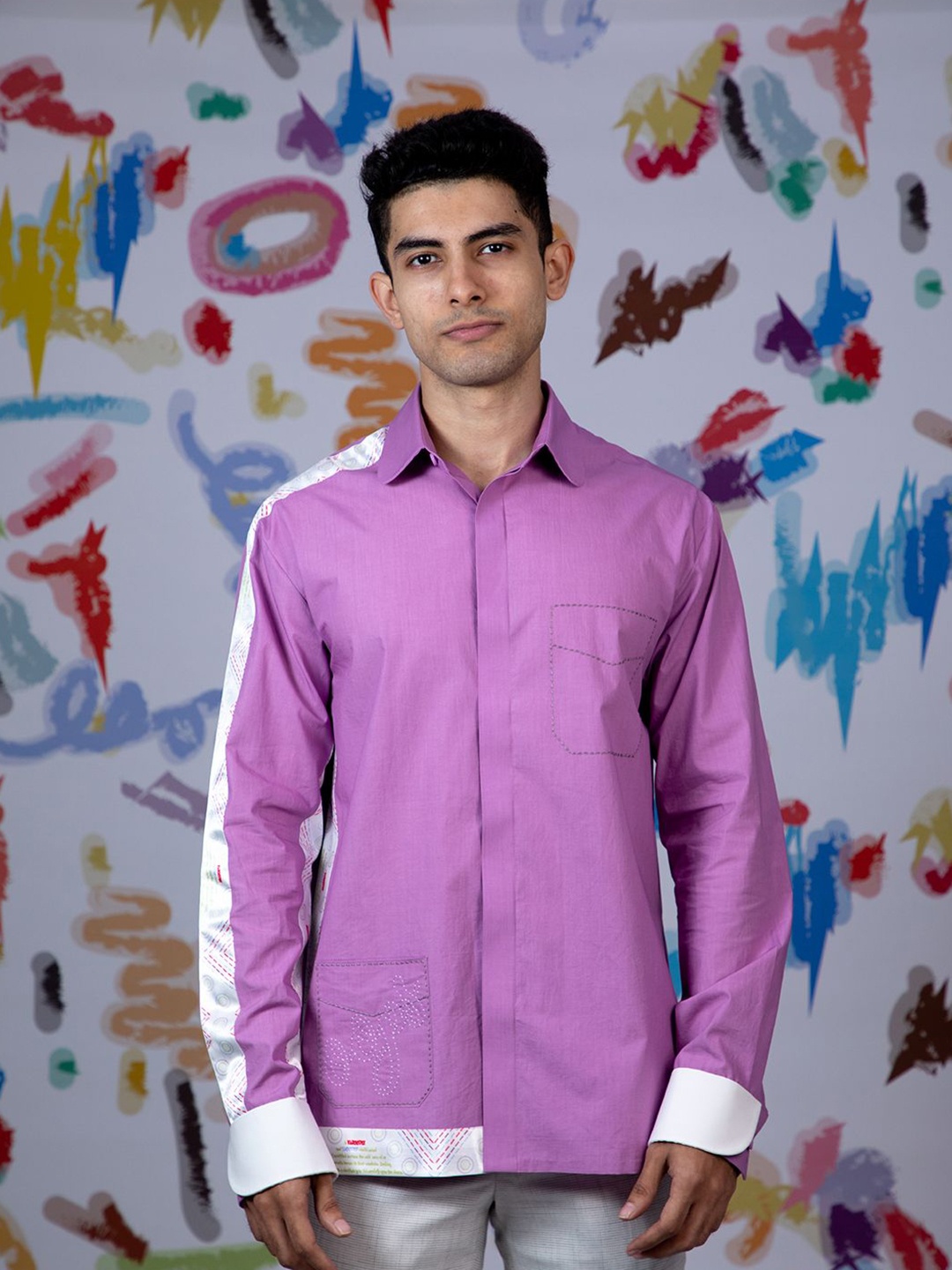 

Arya Giri Men Spread Collar Geometric Printed Cotton Casual Shirt, Lavender