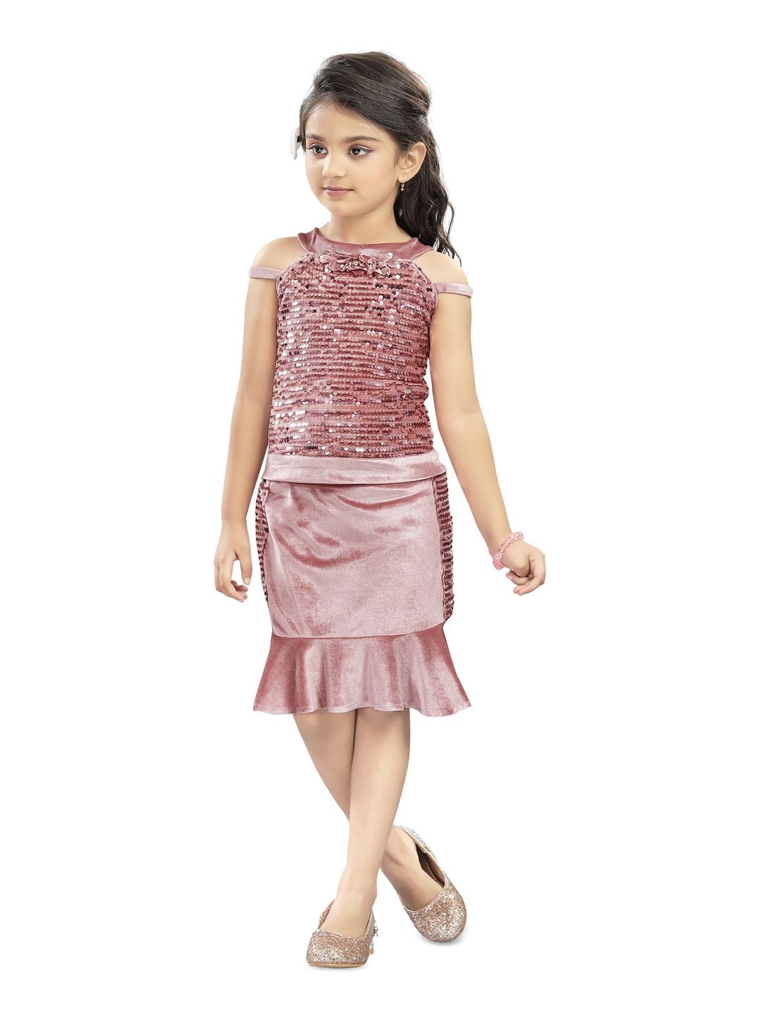 

Lei-Chie Girls Embellished Top with Skirt, Pink