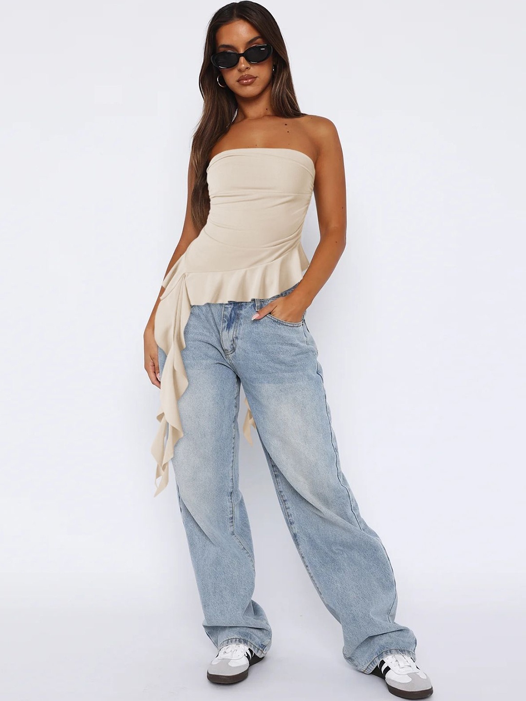 

StyleCast Women Solid Off-Shoulder Nylon Top, Beige