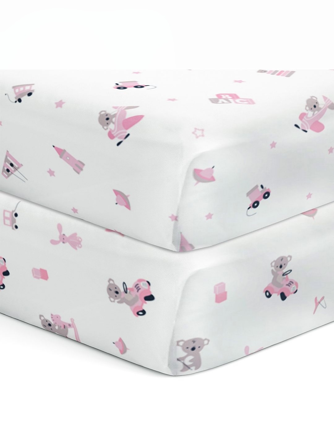 

The White Cradle Pink & White 2 Pieces Cartoon Characters Cotton 120 TC Crib Bedsheets