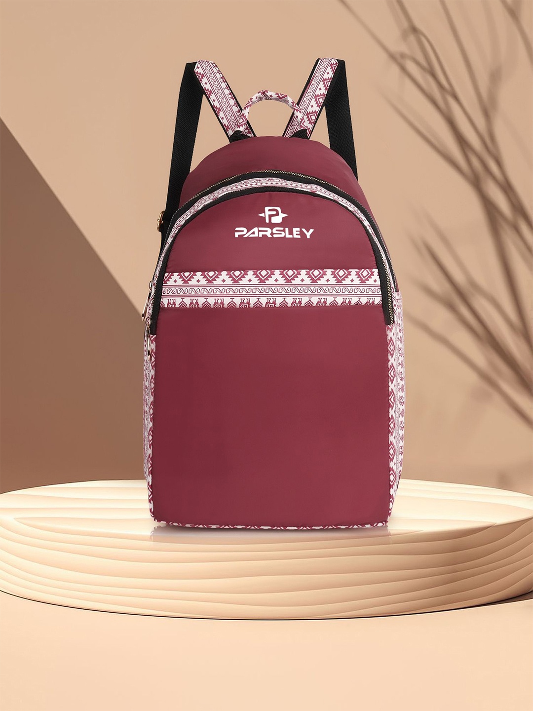 

PARSLEY Women Geometric Tasselled Backpack, Maroon