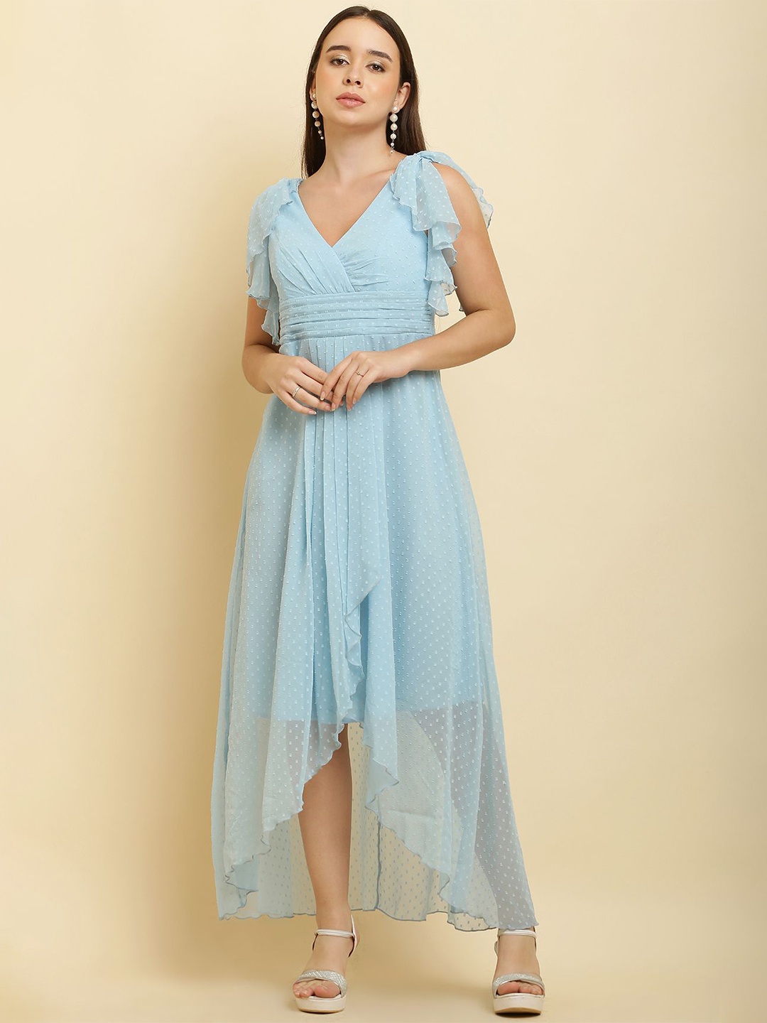 

C4D Flared Sleeve Georgette Midi Wrap Dress, Blue
