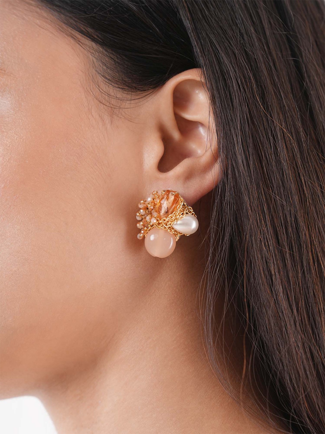 

D'oro Persica Contemporary Artificial Beads Studs, Pink