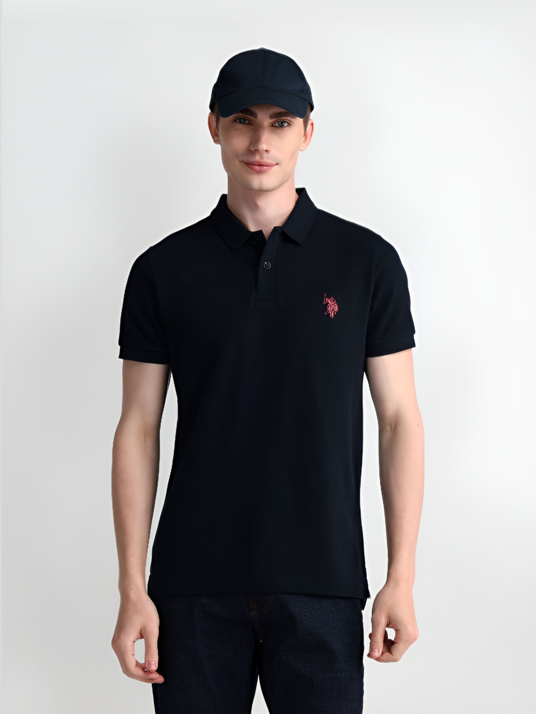 

U.S. Polo Assn. Men Solid Polo Collar Cotton Slim Fit T-Shirt, Black