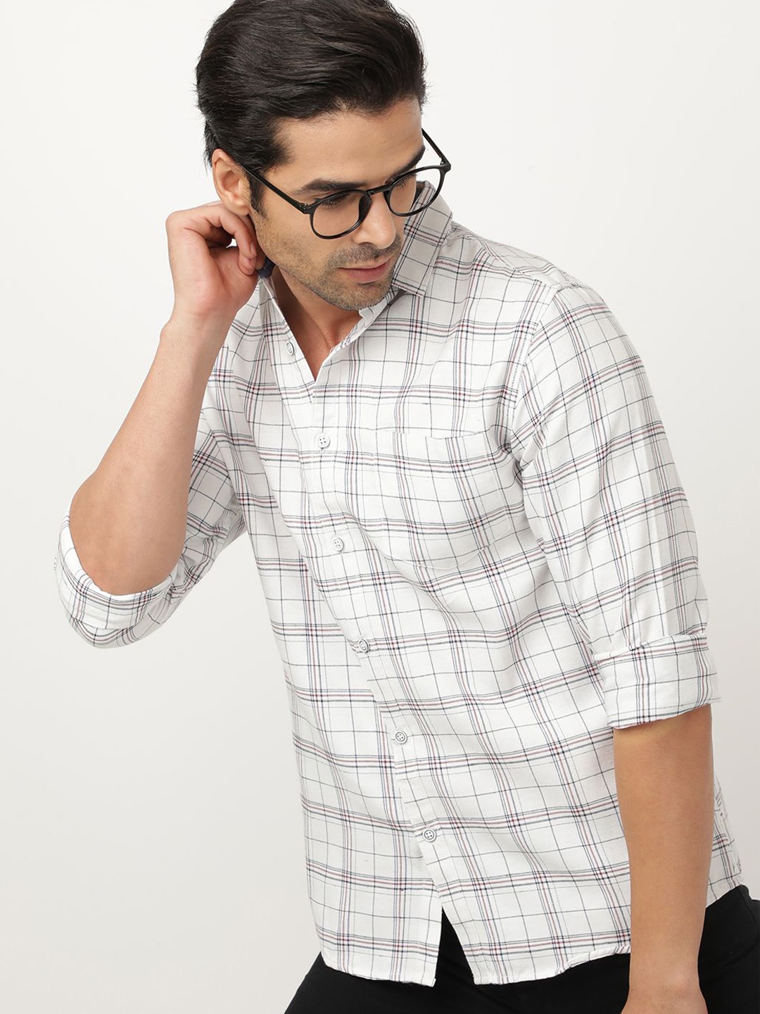 

Hardsoda by The Indian Garage CoMen Slim Fit Opaque Checked Casual Shirt, White