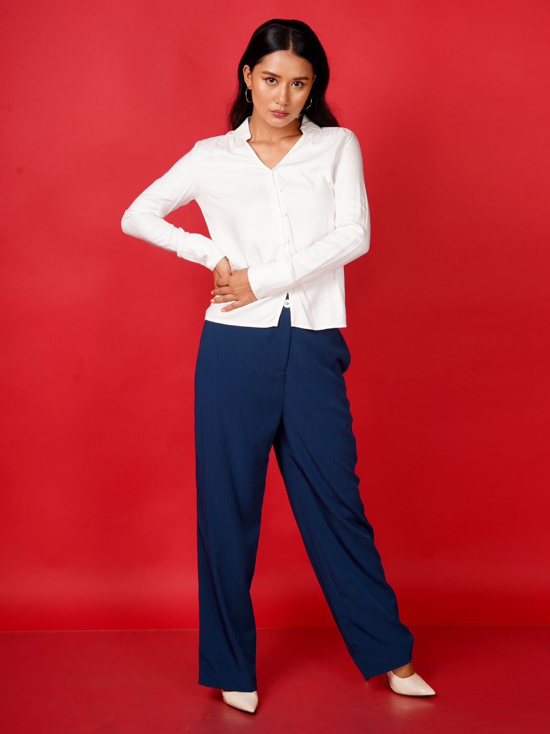 

Zink London Women Straight Fit High-Rise Trouser, Blue