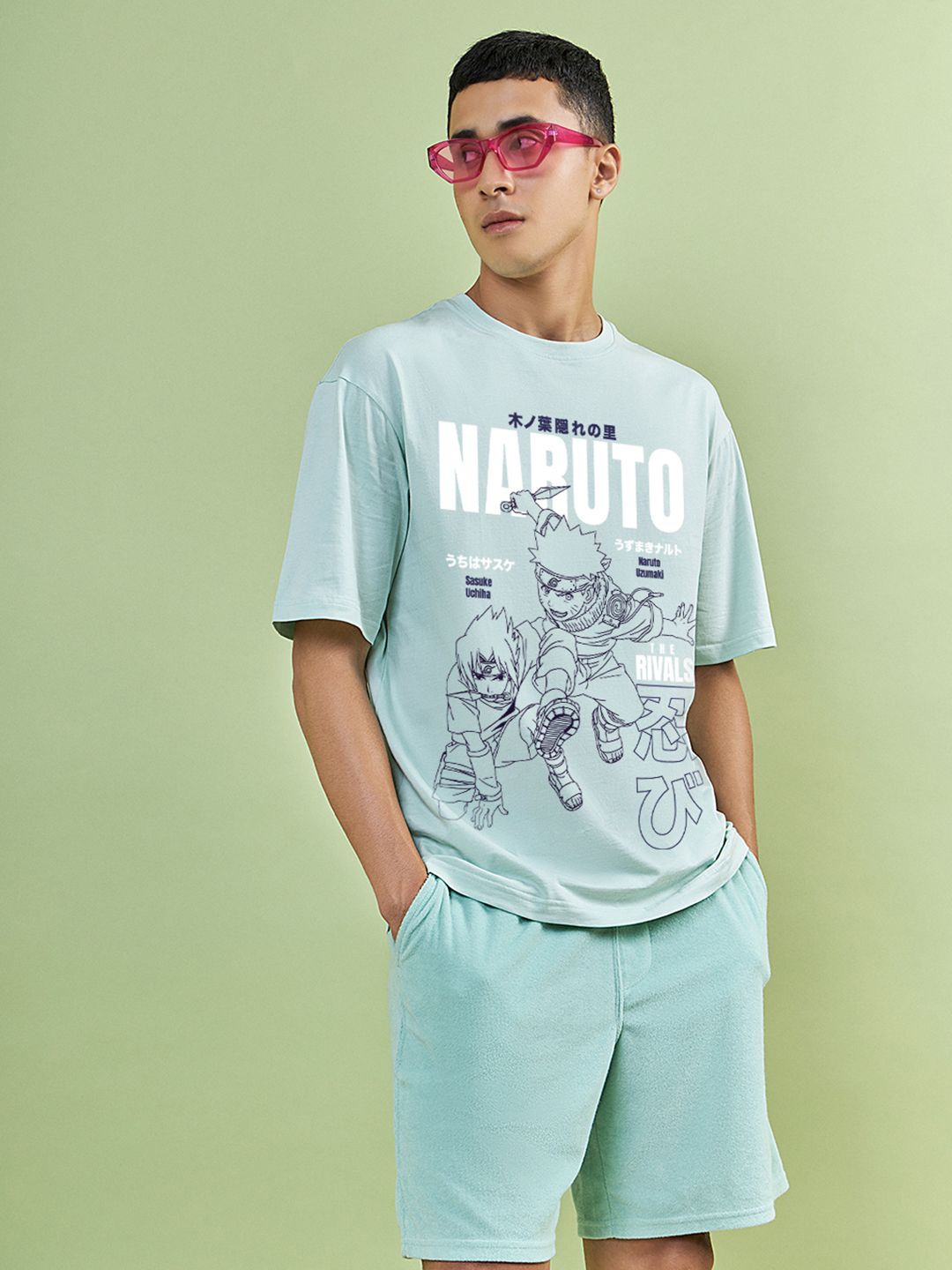 

Bewakoof Men Graphic Printed Round Neck Pure Cotton Oversized T-Shirt, Green