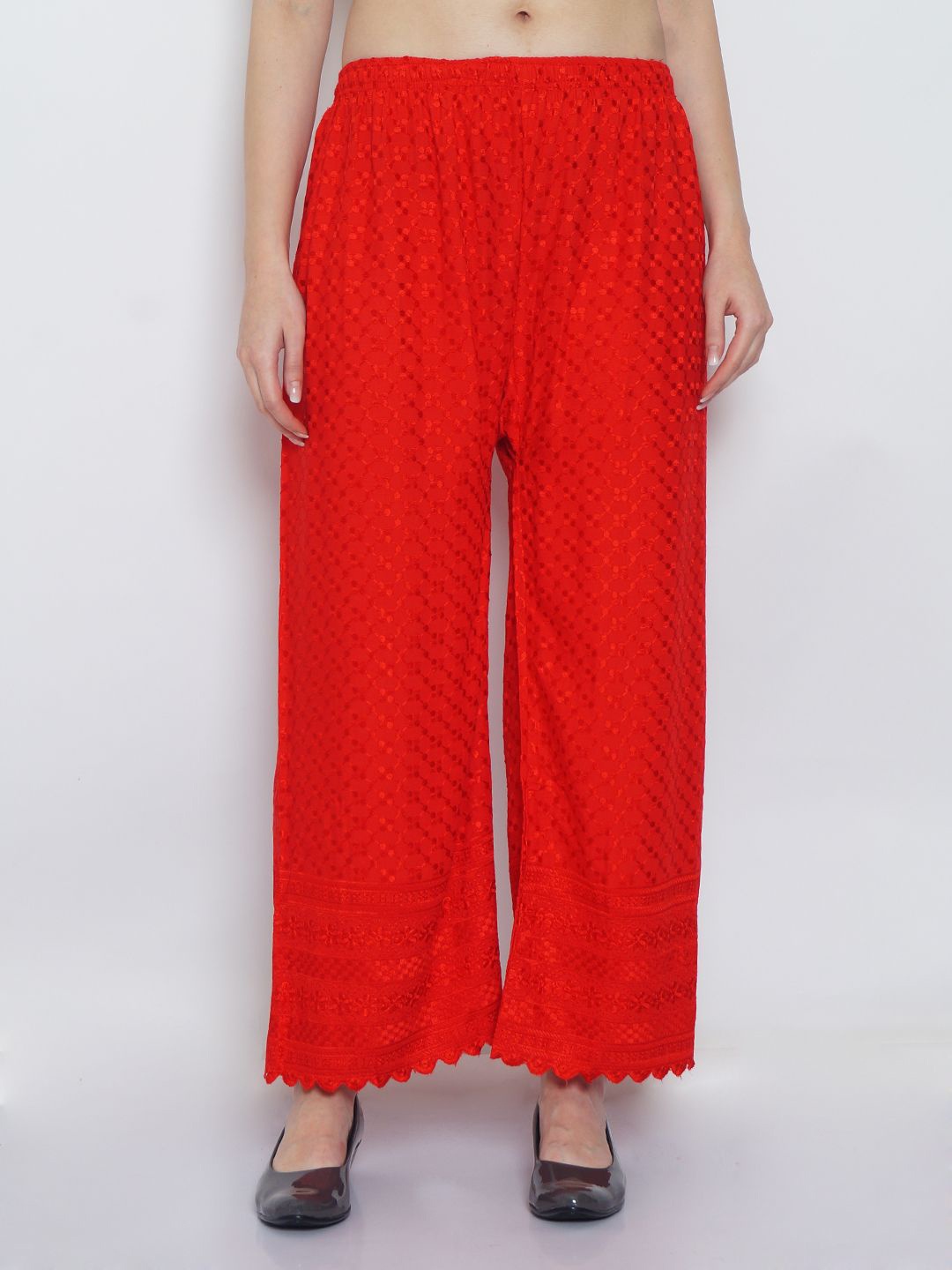 

GRACIT Women Flared Knitted Ethnic Palazzos, Red