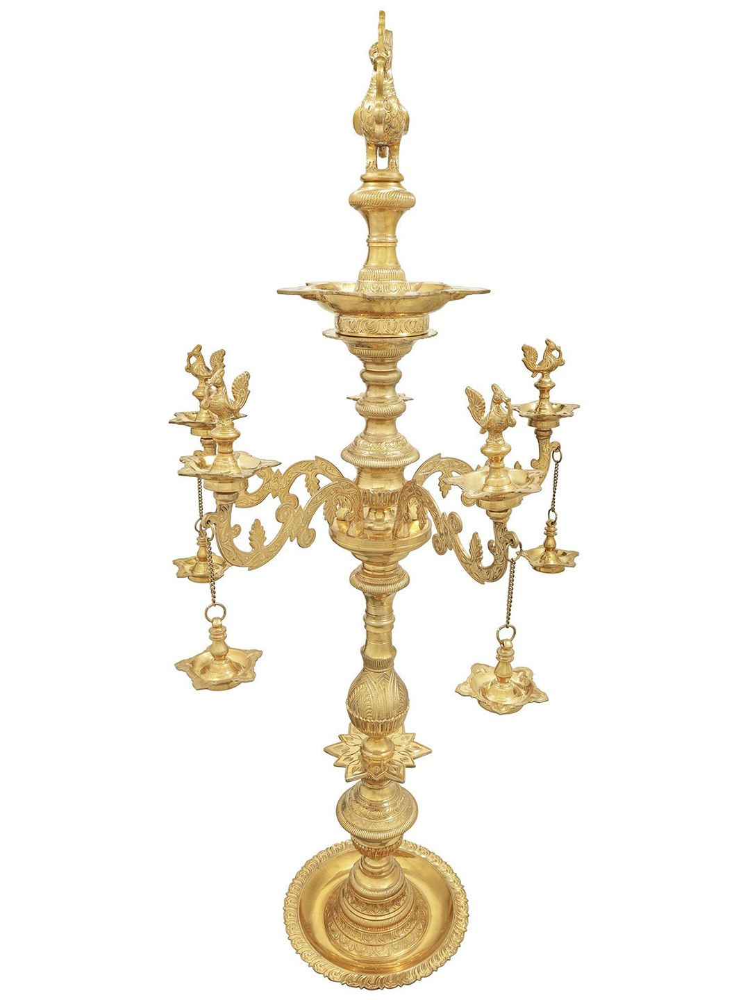 

Exotic India Gold-Toned Brass Peacock Lamp With Hanging Wicks