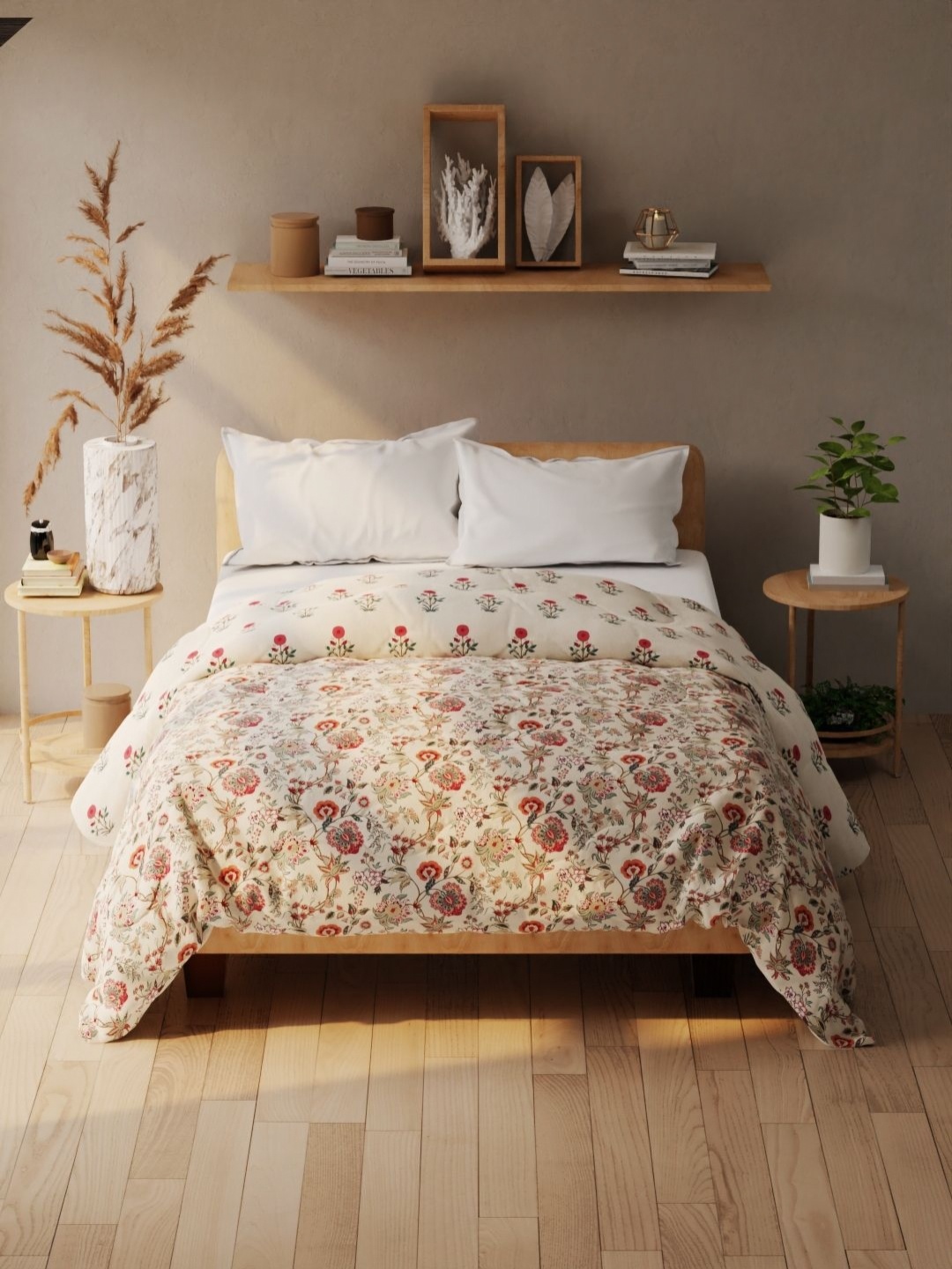 

KOPA Off White & Red Floral Printed 120 GSM Microfiber AC Room Double Bed Comforter