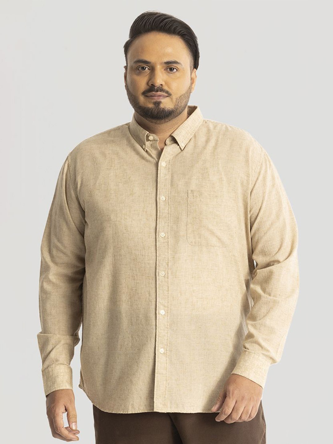 

Snitch Plus Size Men Classic Opaque Casual Shirt, Beige