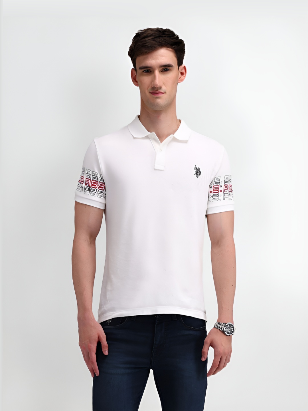 

U.S. Polo Assn. Men Solid Polo Collar Cotton Slim Fit T-Shirt, White