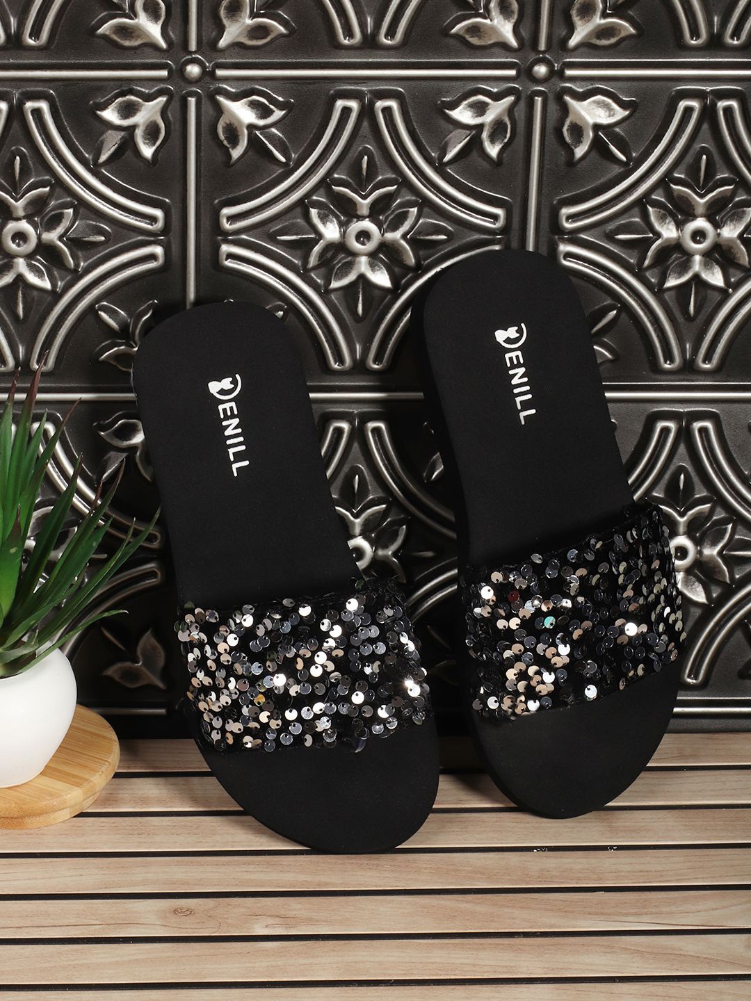

Denill Women Soft Bottom flats with Shiny strap Open Toe Flats, Silver