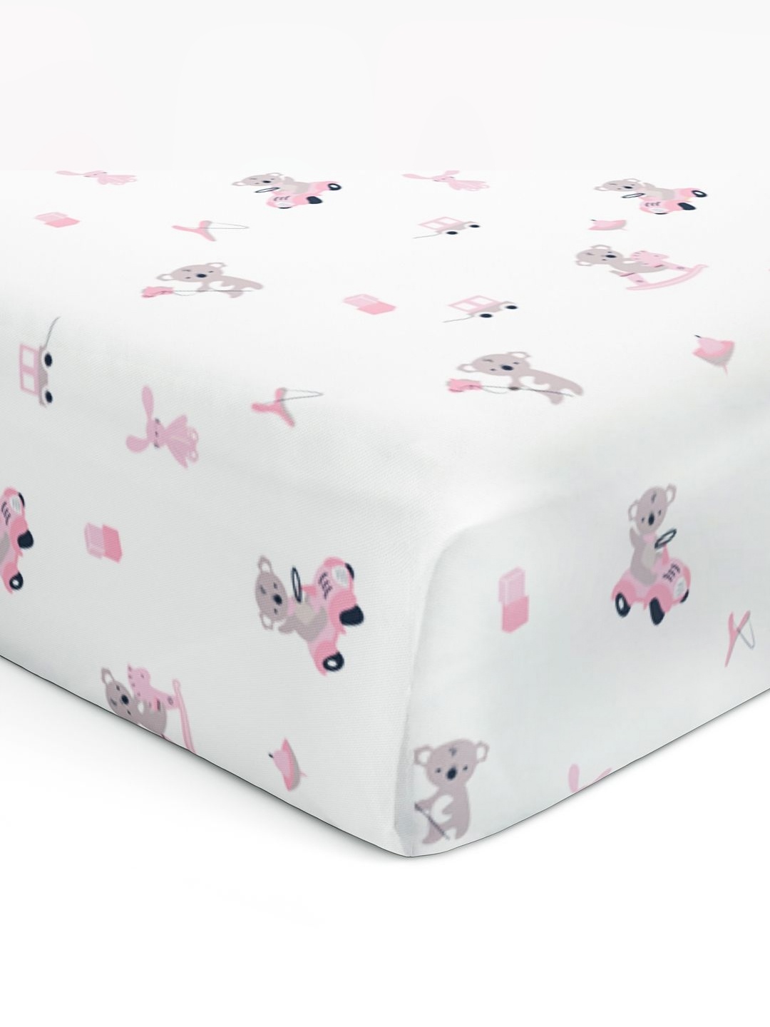 

The White Cradle Pink & White Graphic Printed 120TC Fitted Cotton Crib Bedsheet
