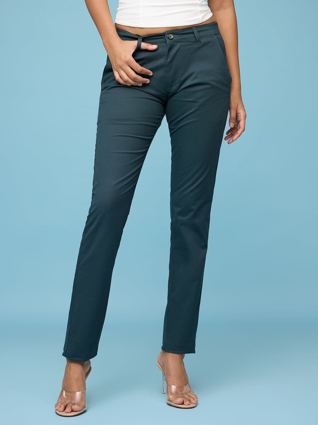 

FREAKINS Women Straight Fit Stretchable Chinos Trousers, Olive