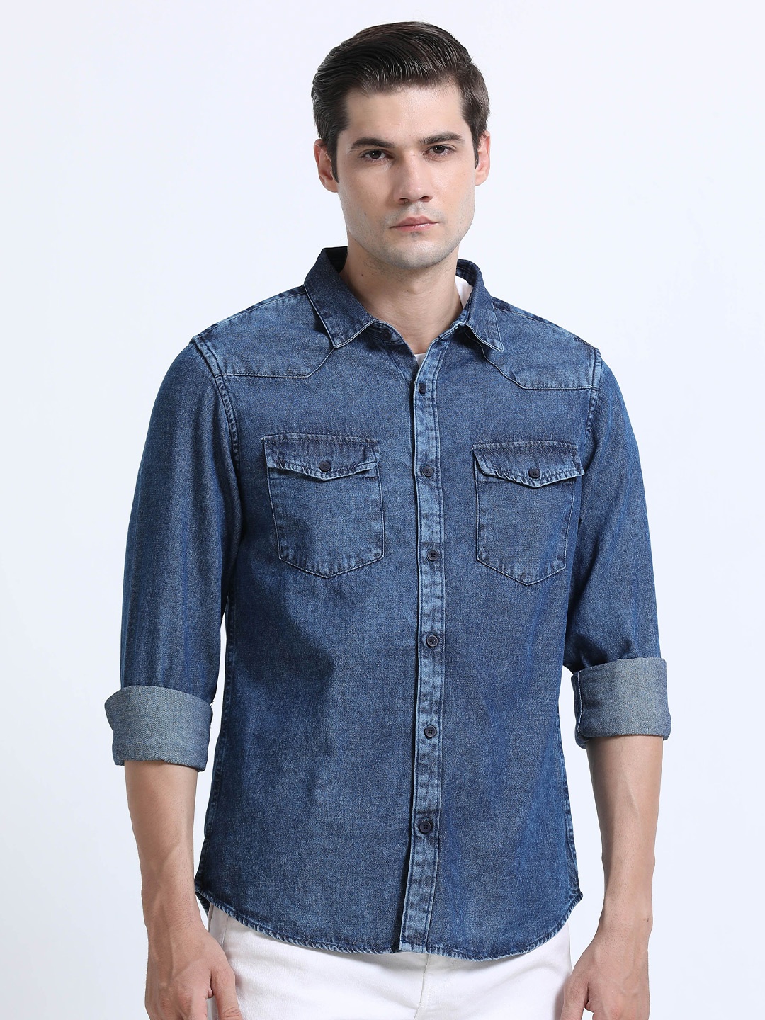 

Mast & Harbour Men Comfort Opaque Casual Shirt, Blue