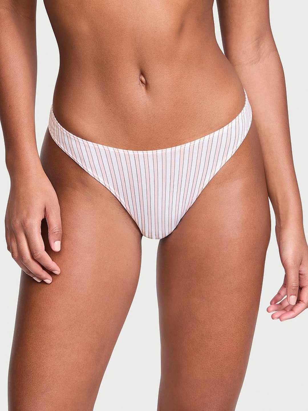

Victoria's Secret Women Striped High-Rise Scoop Thong Briefs, White