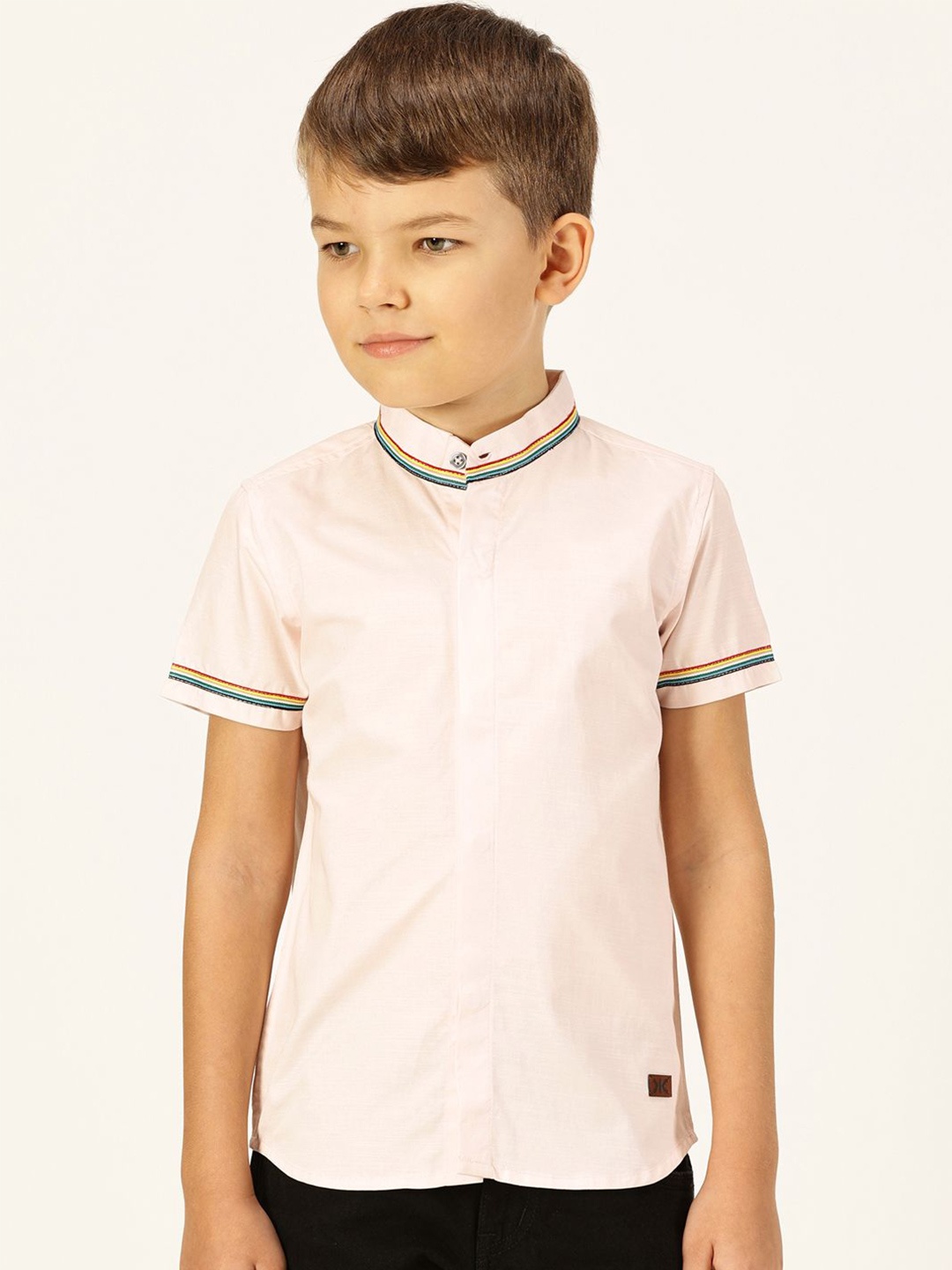 

Killer Boys Premium Band Collar Solid Cotton Casual Shirt, Pink