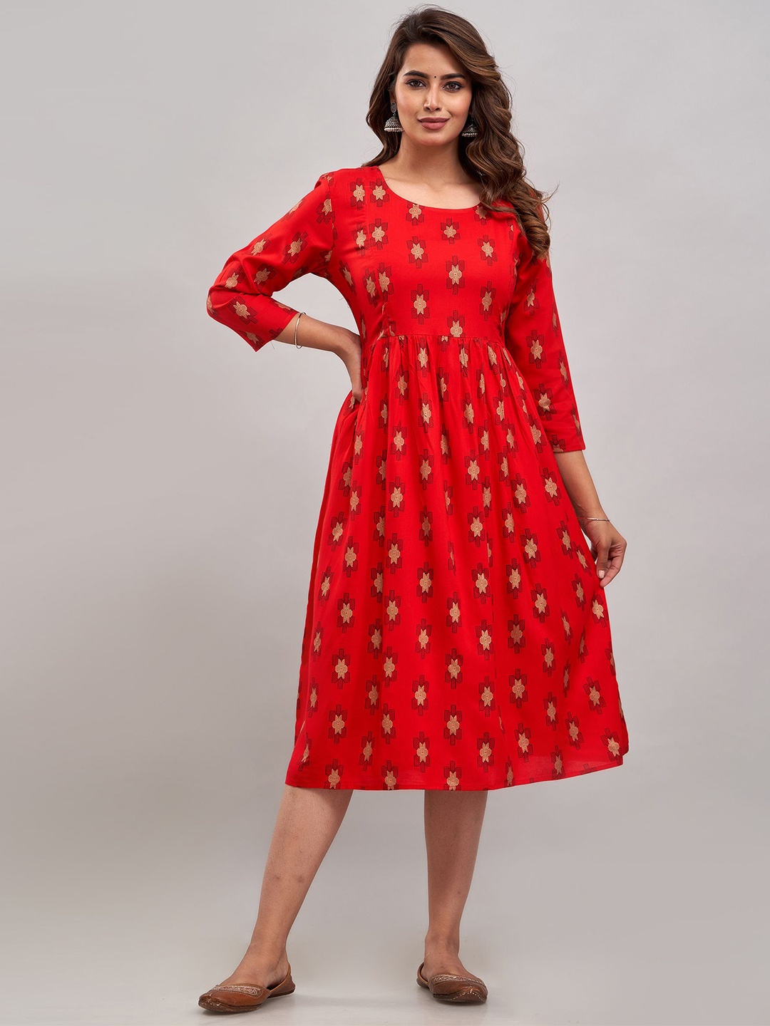 

KALINI Floral Printed Maternity Fit & Flare Midi Dress, Red