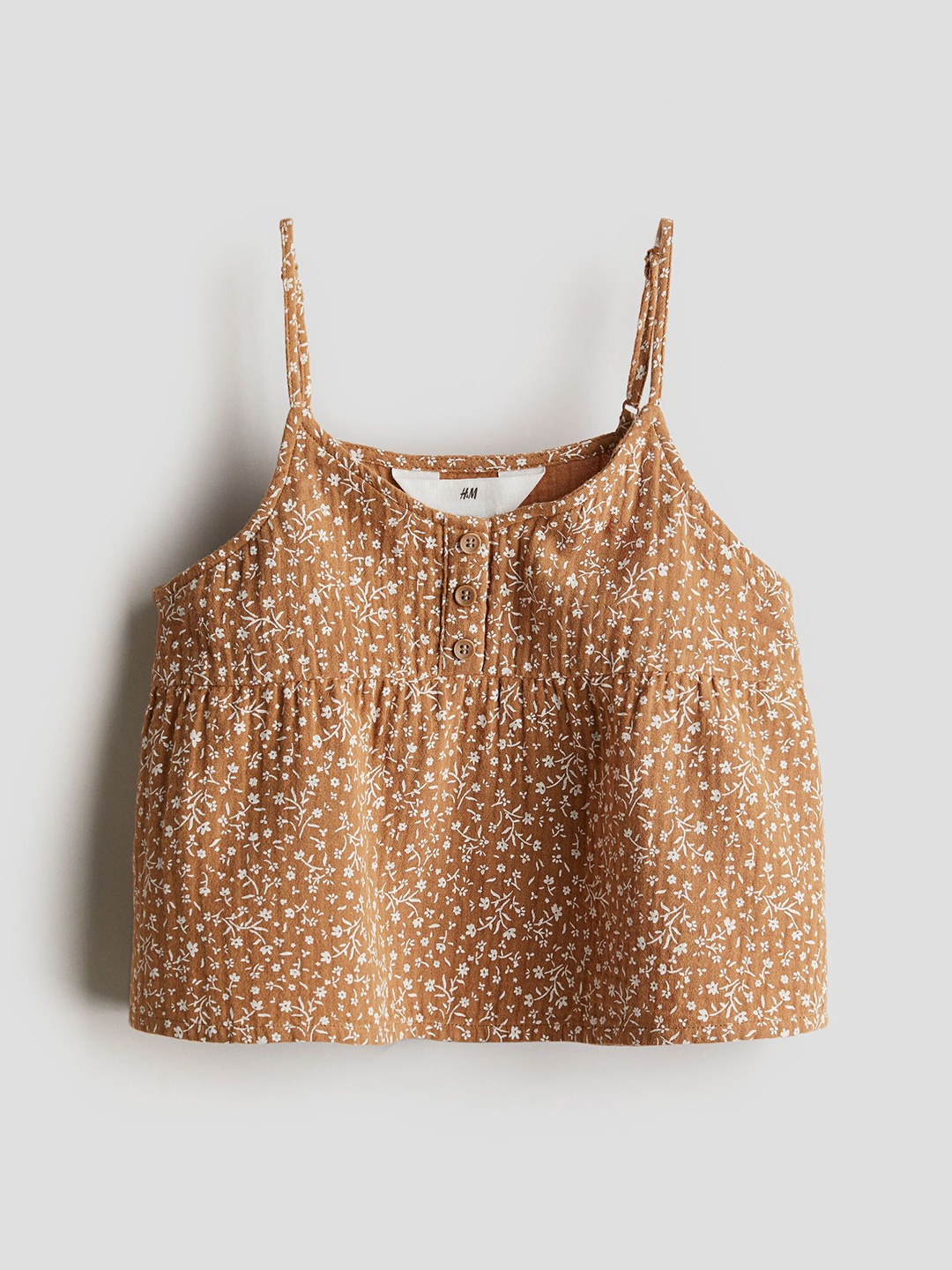 

H&M Girls Frill-Trimmed Strappy Top, Brown