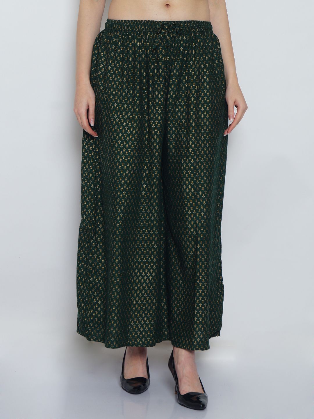 

GRACIT Women Geometric Printed Flared Knitted Ethnic Palazzos, Green