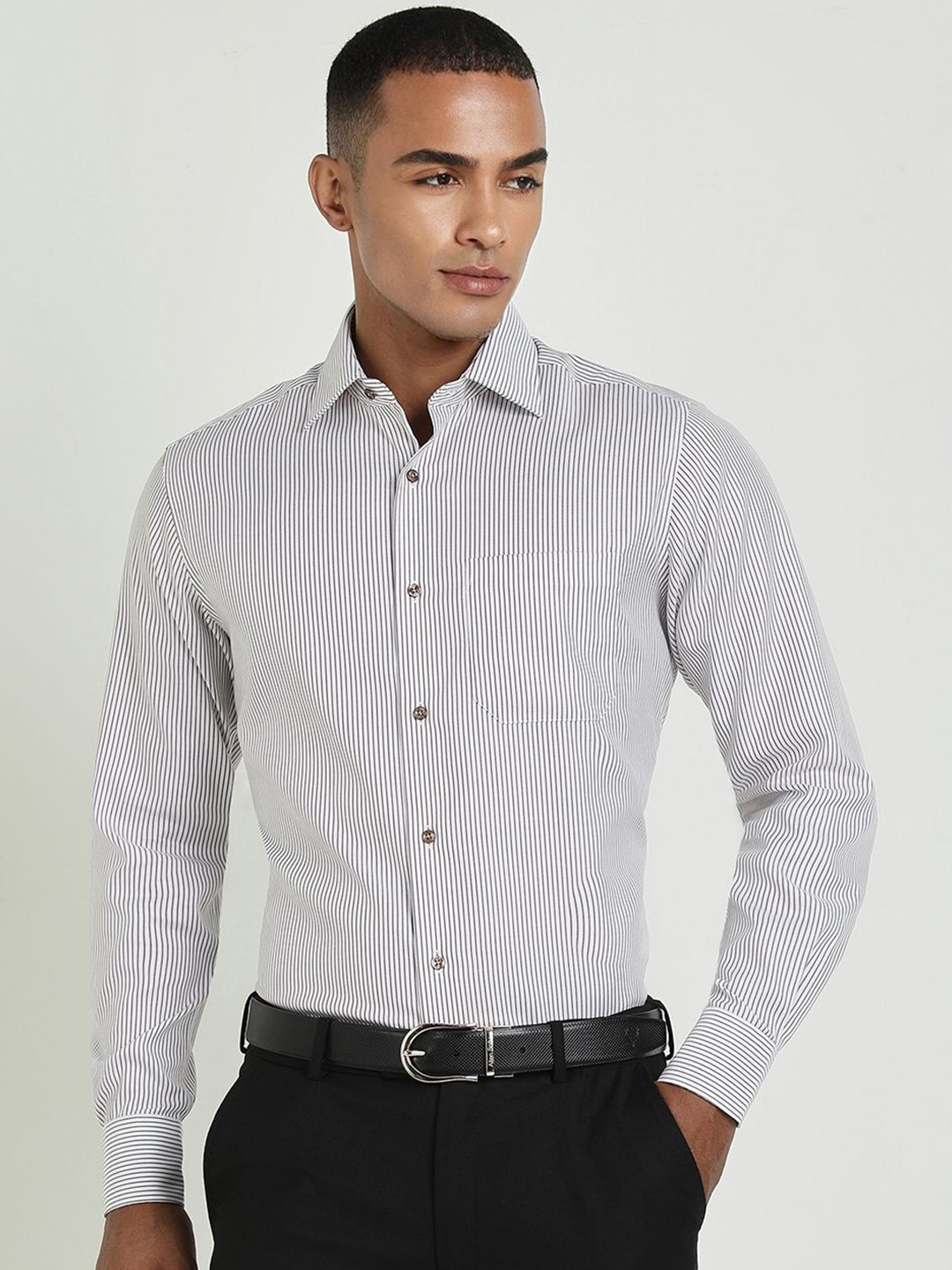 

Allen Solly Sport Men Spread Collar Striped Cotton Formal Shirt, Grey