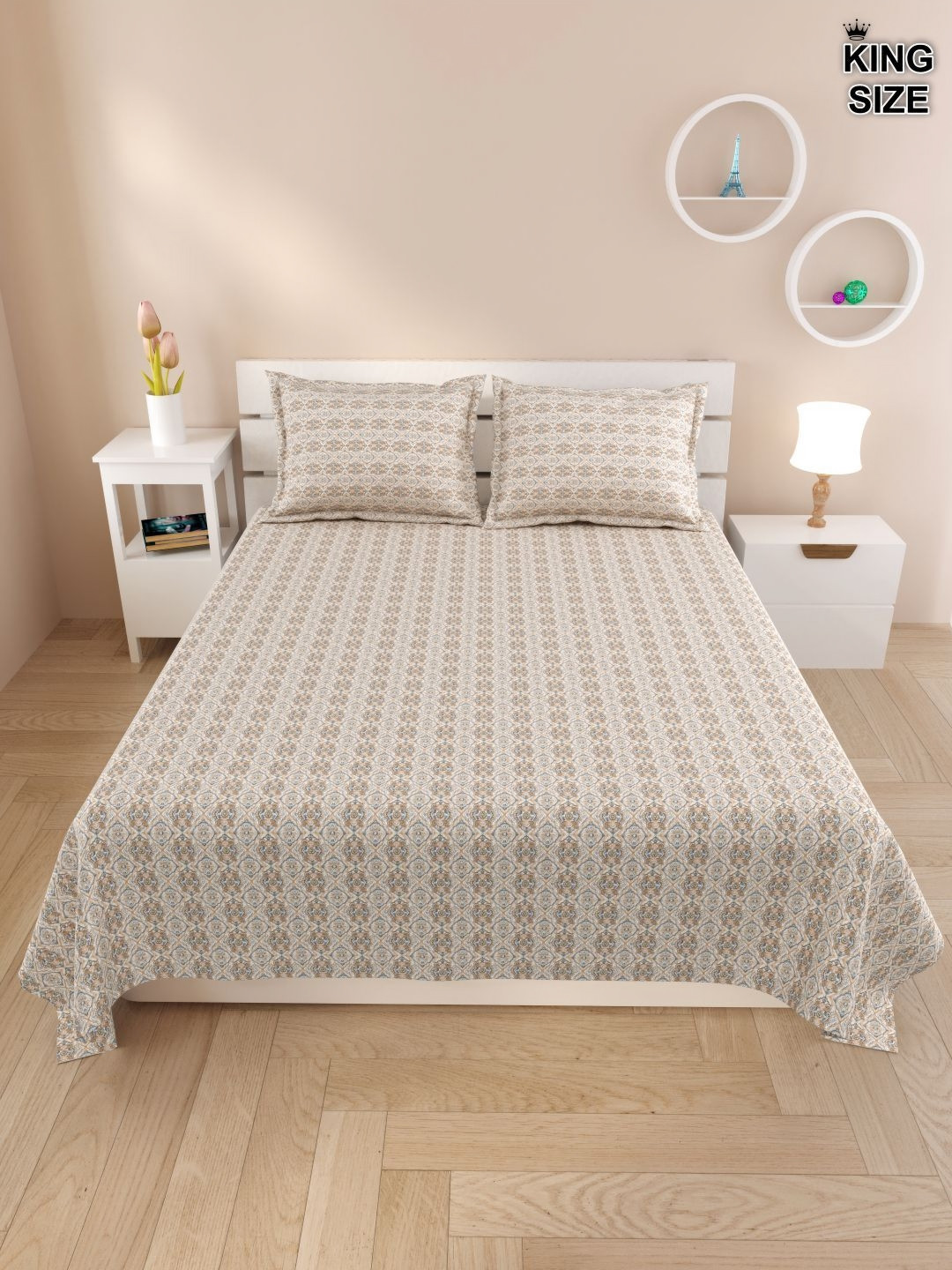 

DREAM WEAVERZ Yellow & Blue Geometric 220 TC King Bedsheet with 2 Pillow Covers