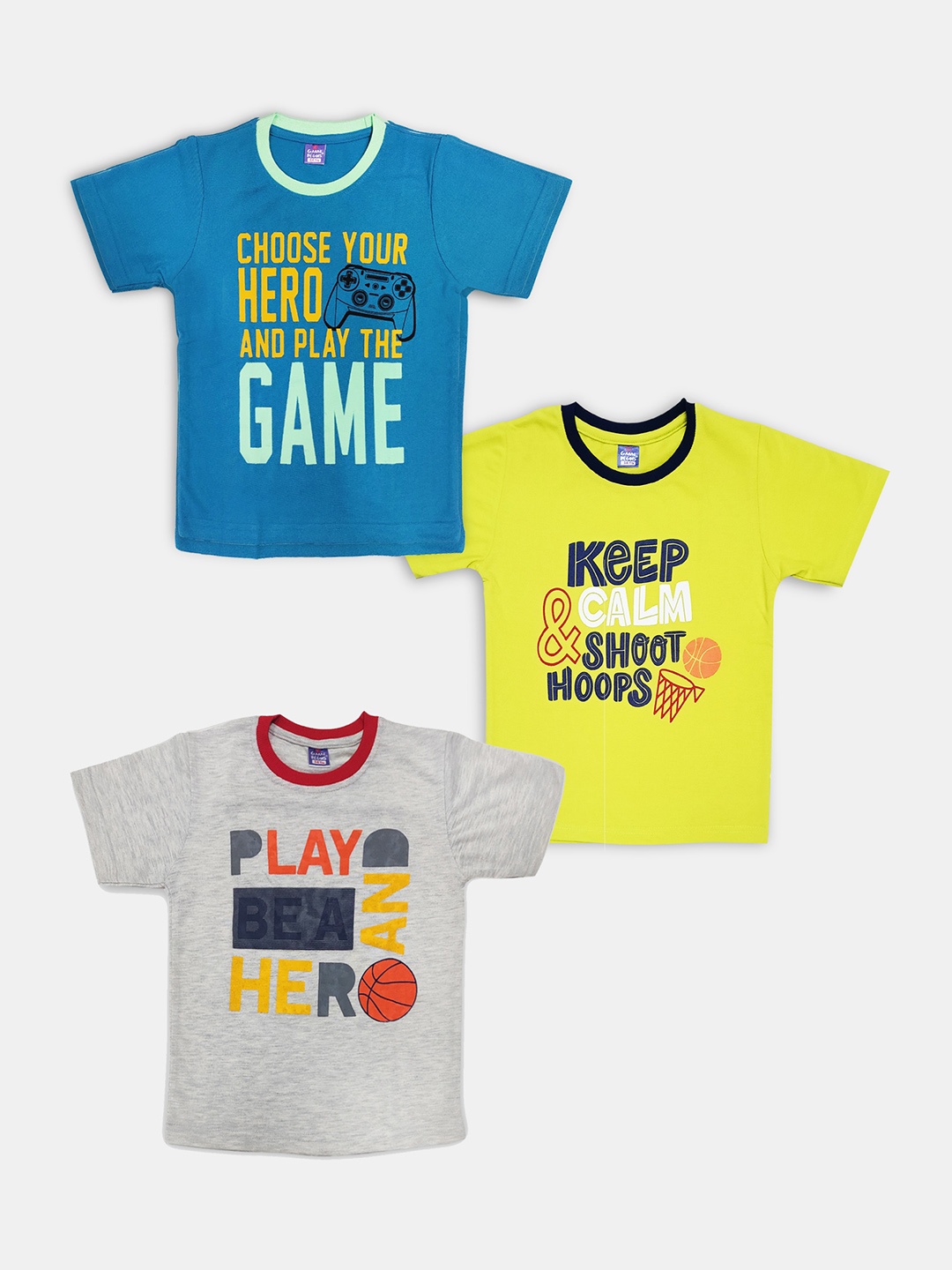 

Here&Now X Game Begins Boys Pack of 3 Assorted Typography Printed T-shirts