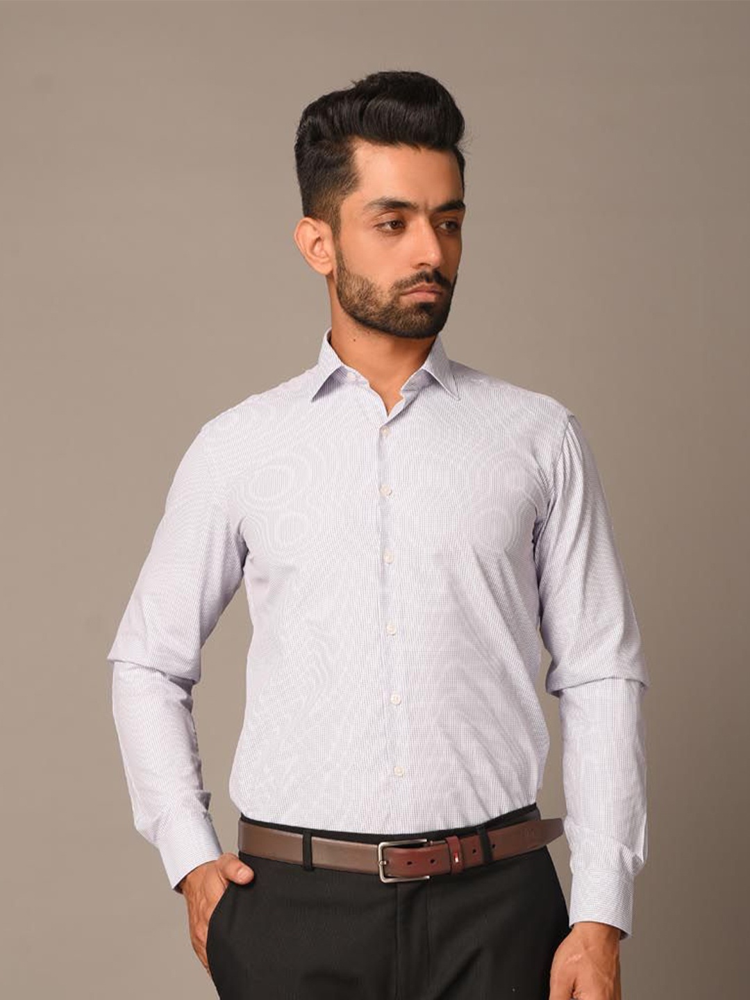 

Tistabene Men Standard Spread Collar Micro Checked Cotton Formal Shirt, White