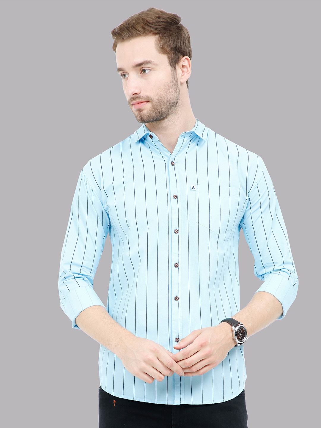 

AIDAN PAUL Men Comfort Pinstripes Opaque Striped Casual Shirt, Blue