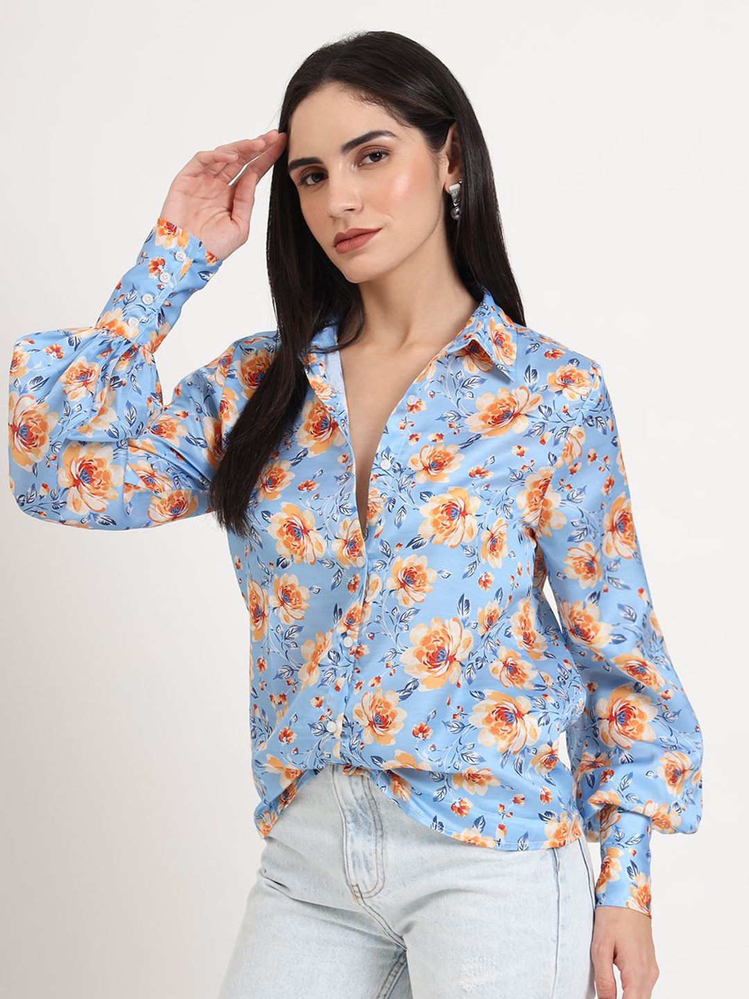 

AMSWAN Women Premium Spread Collar Floral Printed Relaxed Fit Casual Shirt, Multi