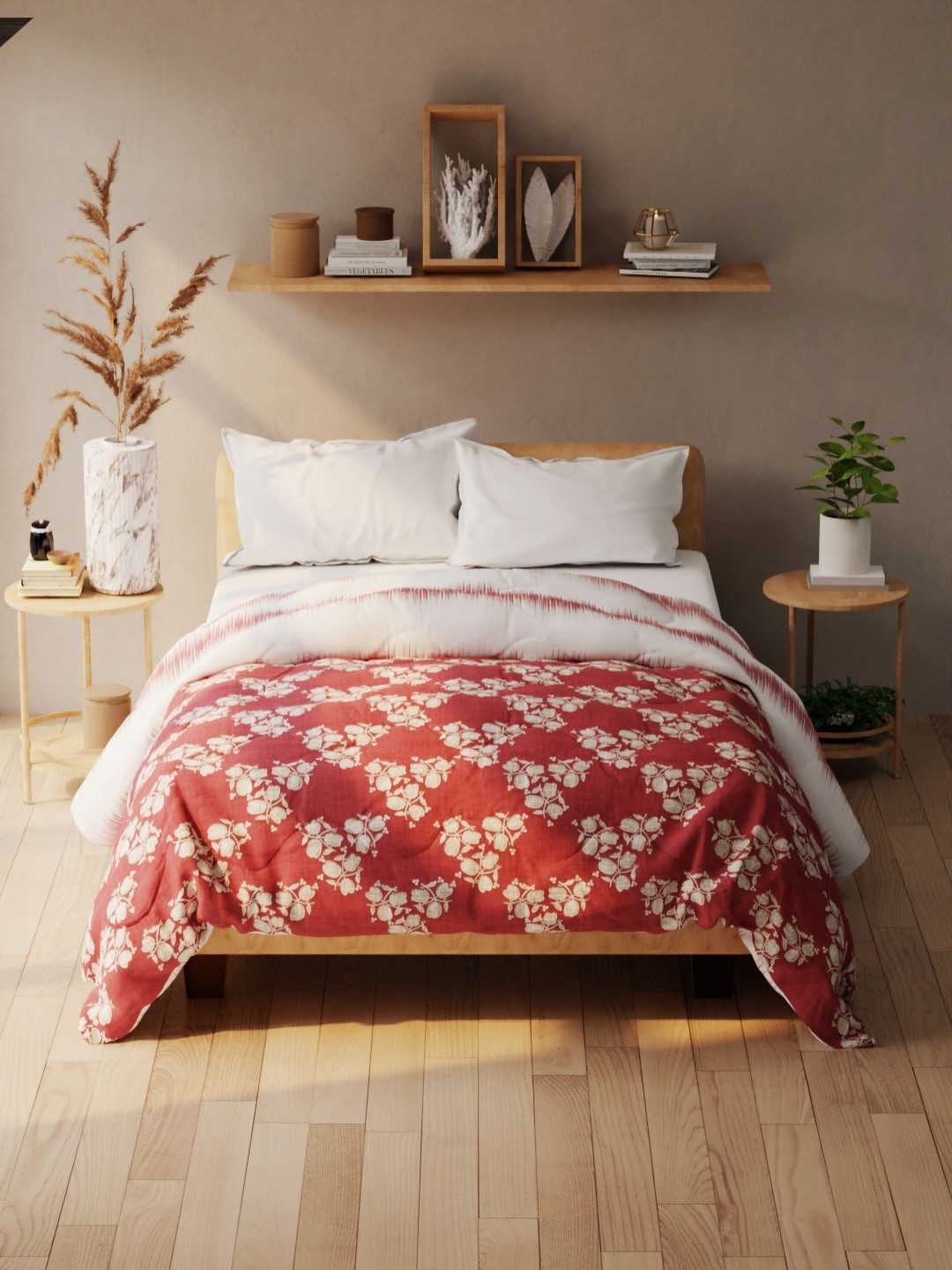 

KOPA Orange & White Floral Printed 120 GSM Microfiber AC Room Double Bed Comforter