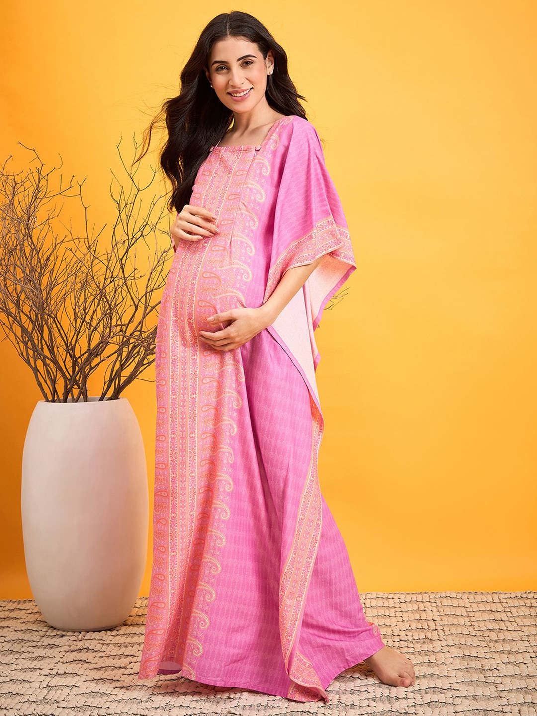 

The Kaftan Company Women Printed Maxi Nightdress, Pink