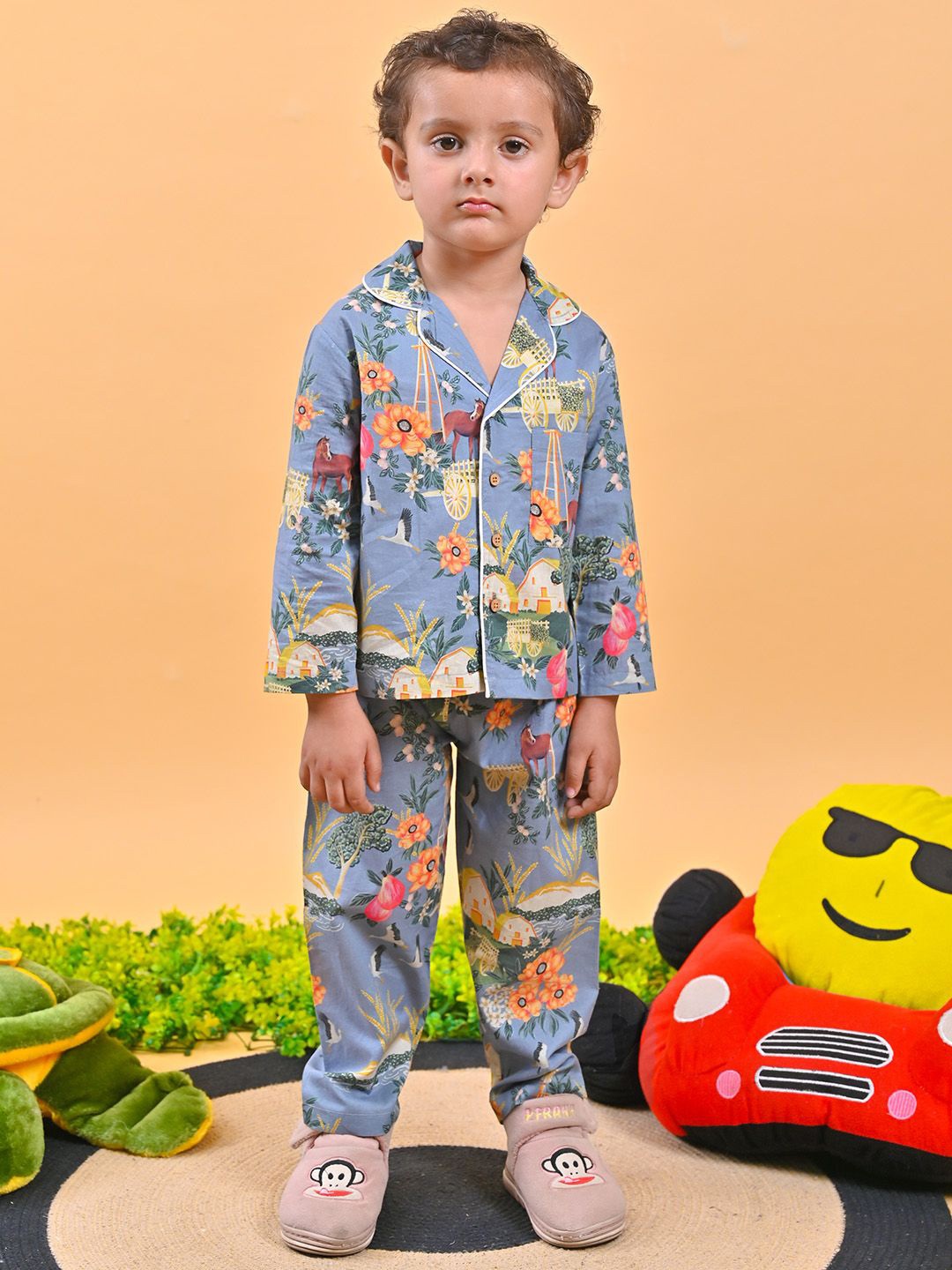 

MOOBA Boys Printed Pure Cotton Night suit, Olive