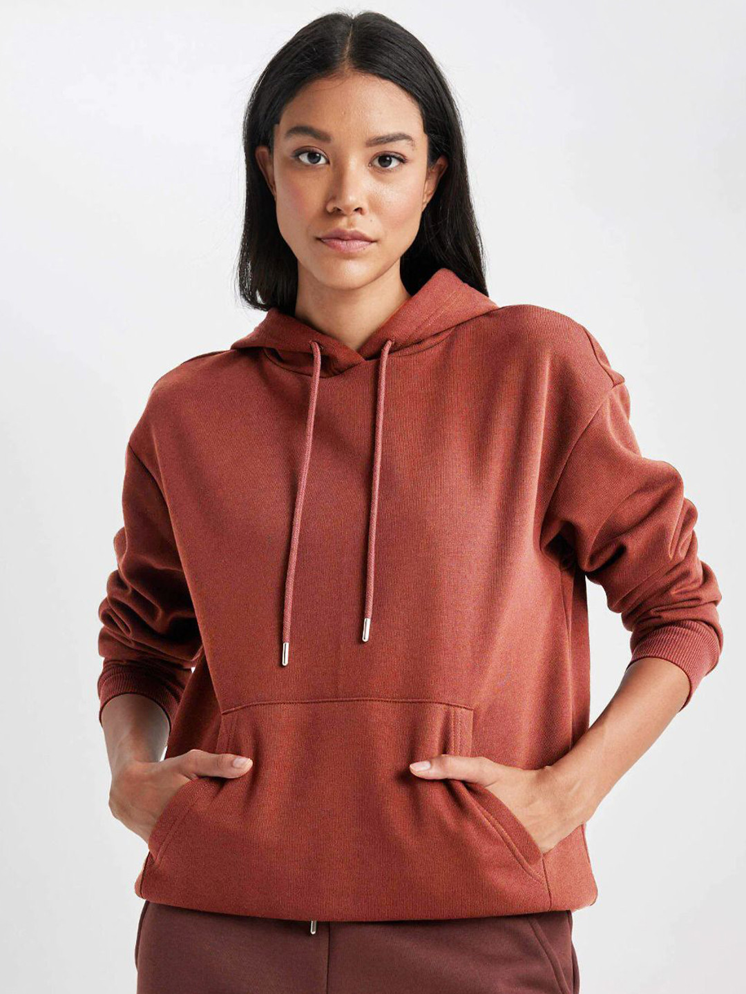 

MISCHIEF MONKEY Women Solid Hooded Oversized Sports Sweatshirt, Red