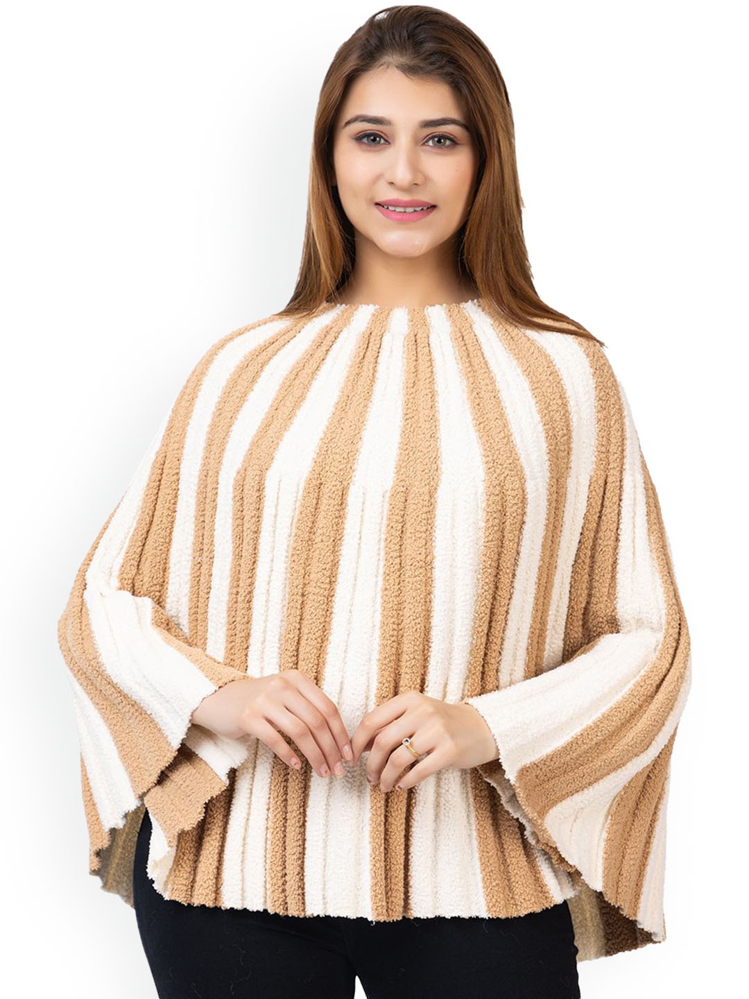 

TWENTY ME Women Woollen Lightweight Poncho Jacket, Camel brown