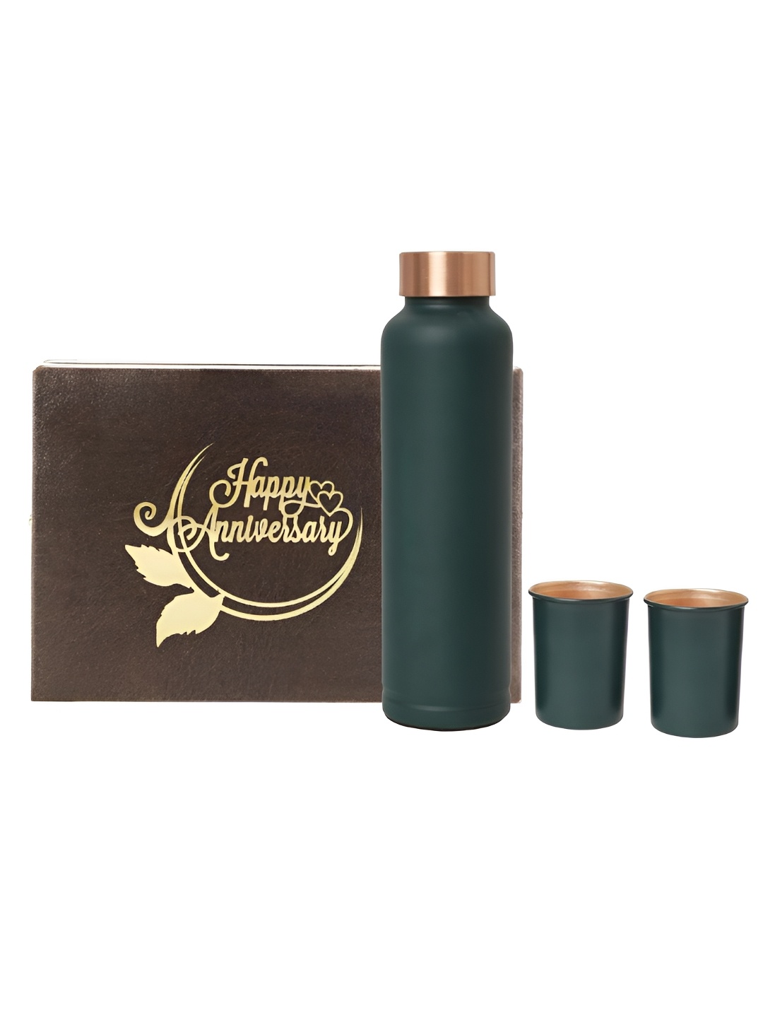 

INTERNATIONAL GIFT Green & Gold Toned 3 Pieces Copper Water Bottle With Glasses