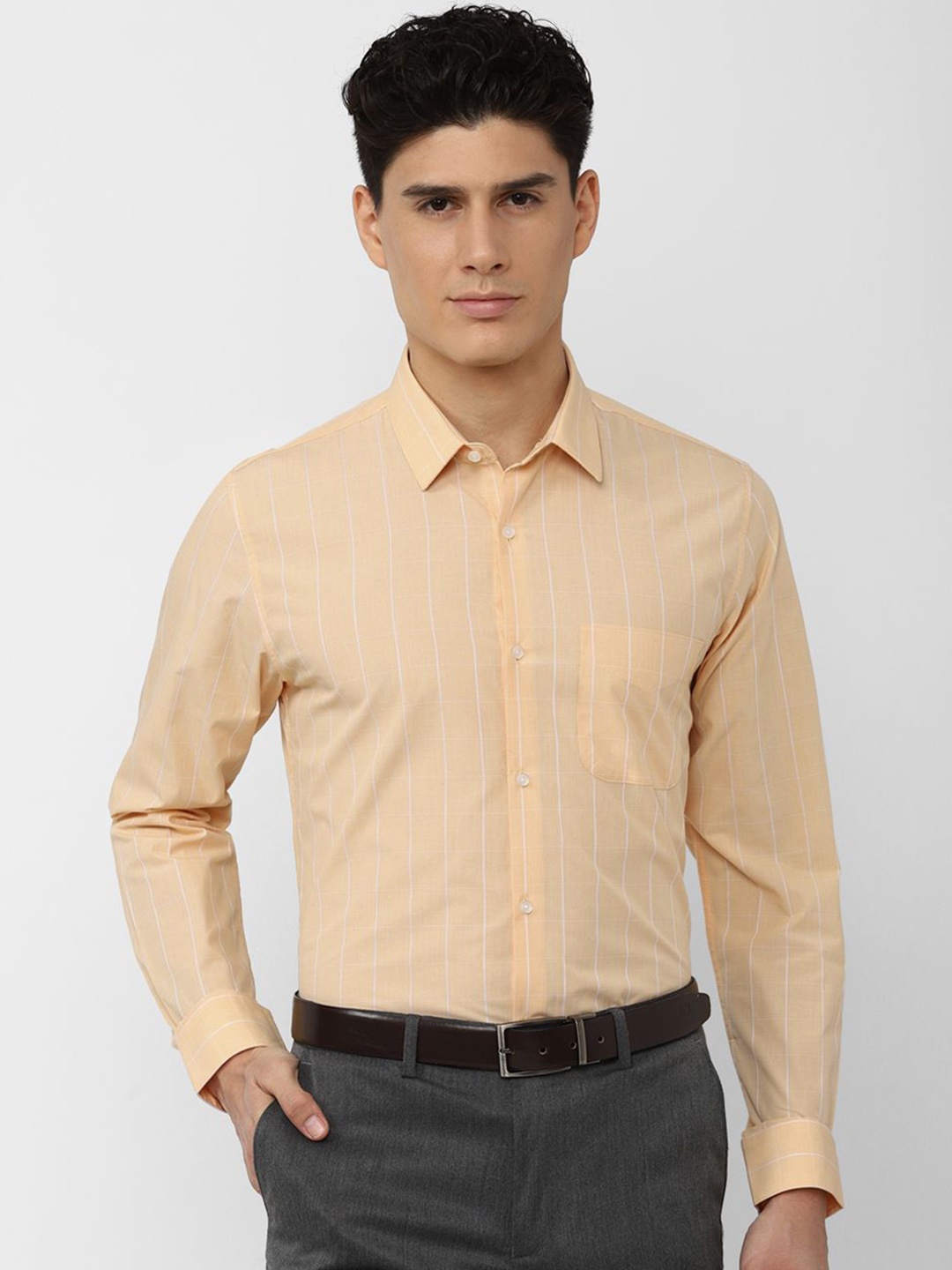 

Peter England Men Spread Collar Solid Cotton Slim Fit Formal Shirt, Orange