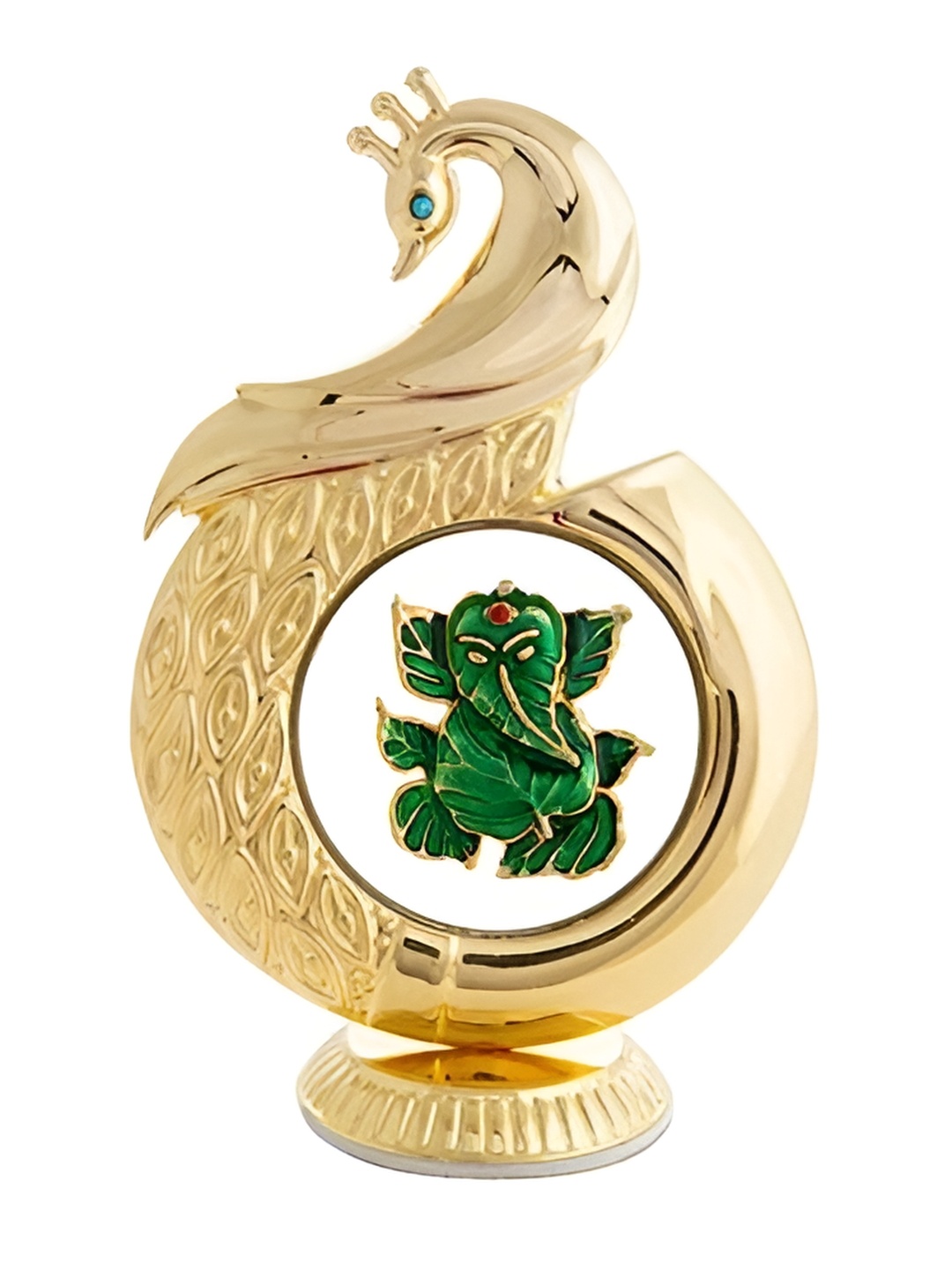 

INTERNATIONAL GIFT Peacock Shaped Ganesh Idol Religious Car Dashboard Showpiece, Gold