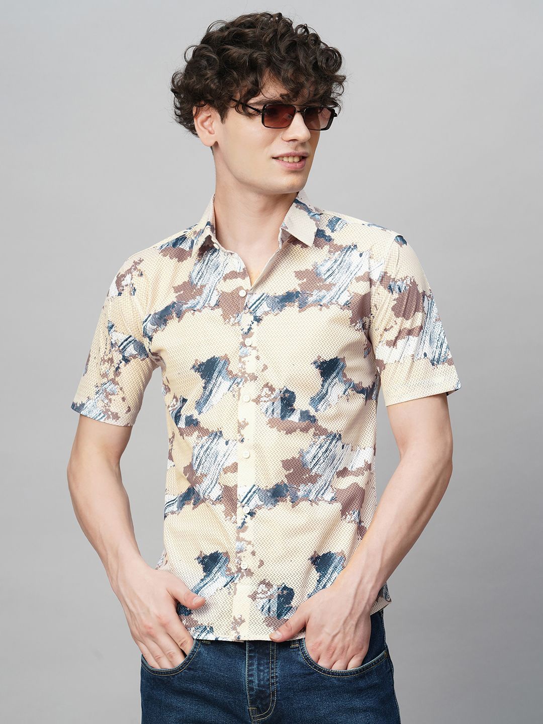 

TRYBUY.IN Men Comfort Spread Collar Abstract Printed Cotton Party Shirt, Multi