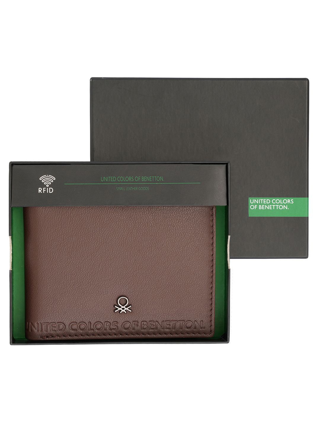 

United Colors of Benetton Men Textured Leather Two Fold Wallet, Brown