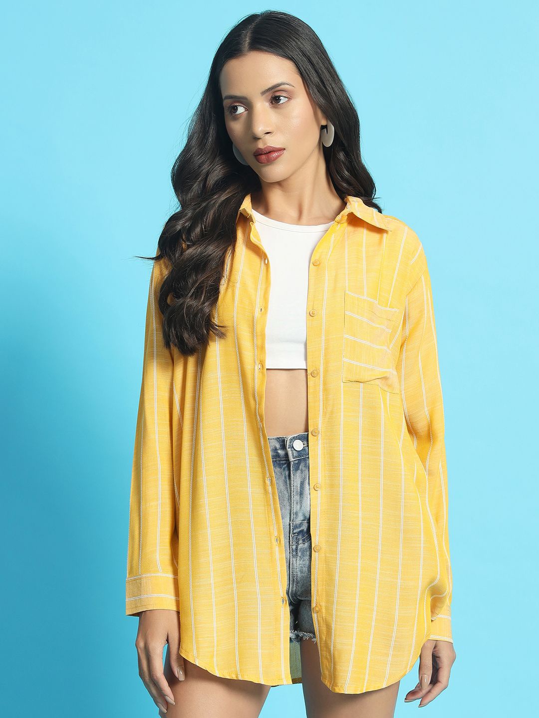 

CHIMPAAANZEE Women Opaque Striped Casual Shirt, Yellow