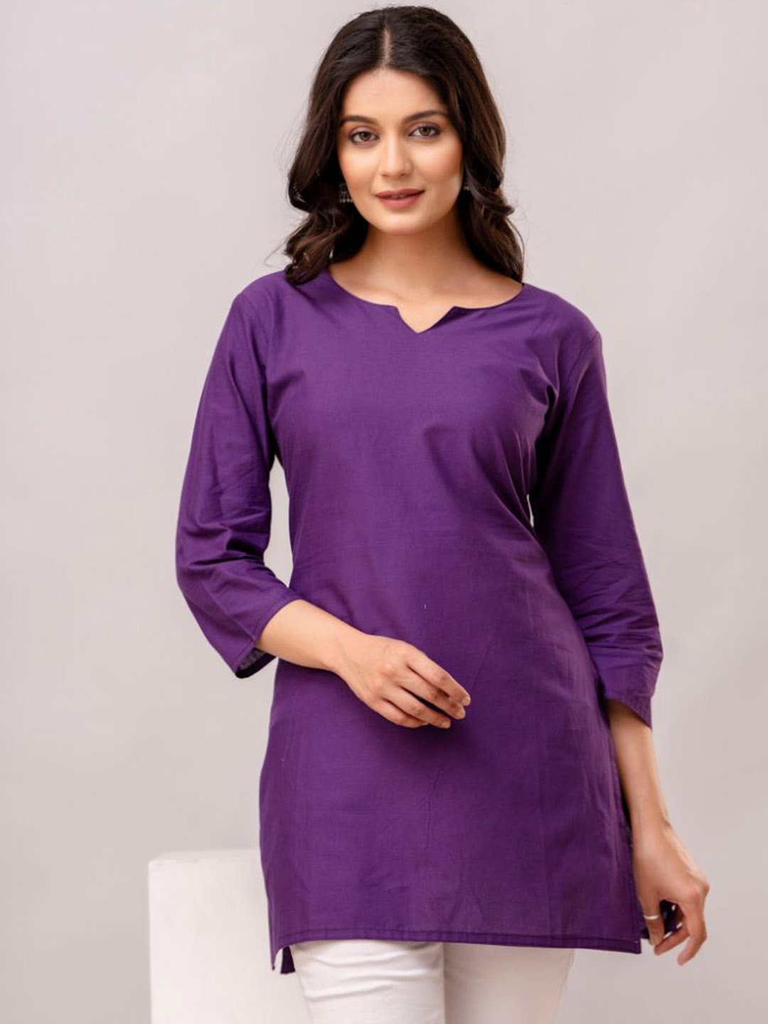 

Arudhi Notch Neck Pure Cotton Straight Kurti, Purple