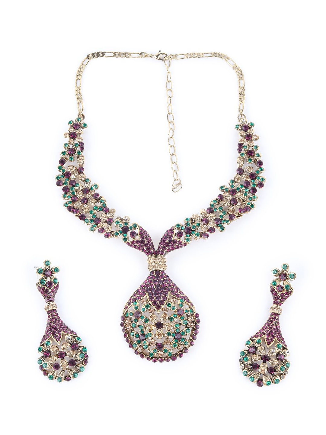

ODETTE Stainless Steel Stones Studded Jewellery Set, Gold