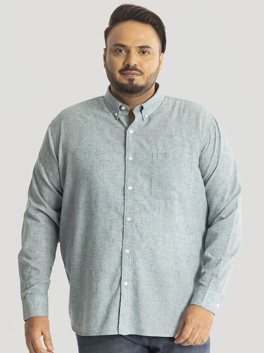 

Snitch Men Plus Size Classic Button-Down Collar Textured Solid Cotton Casual Shirt, Turquoise blue