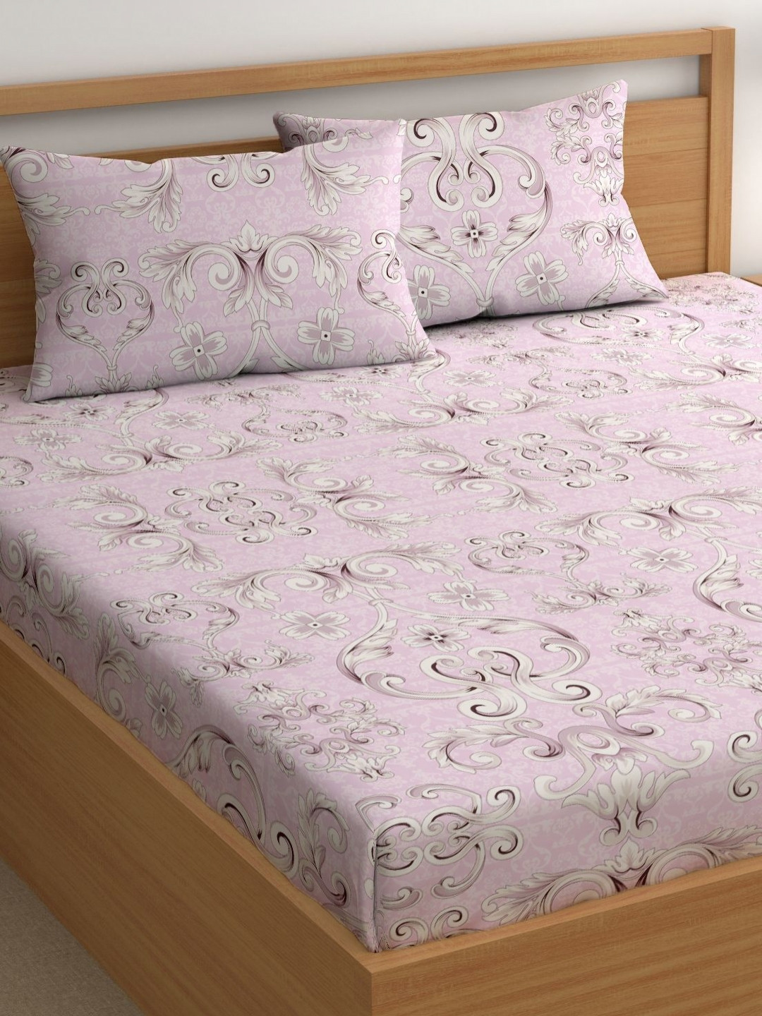 

CHHAVI INDIA Pink & White Ethnic Motifs 210 TC Queen Bedsheet with 2 Pillow Covers