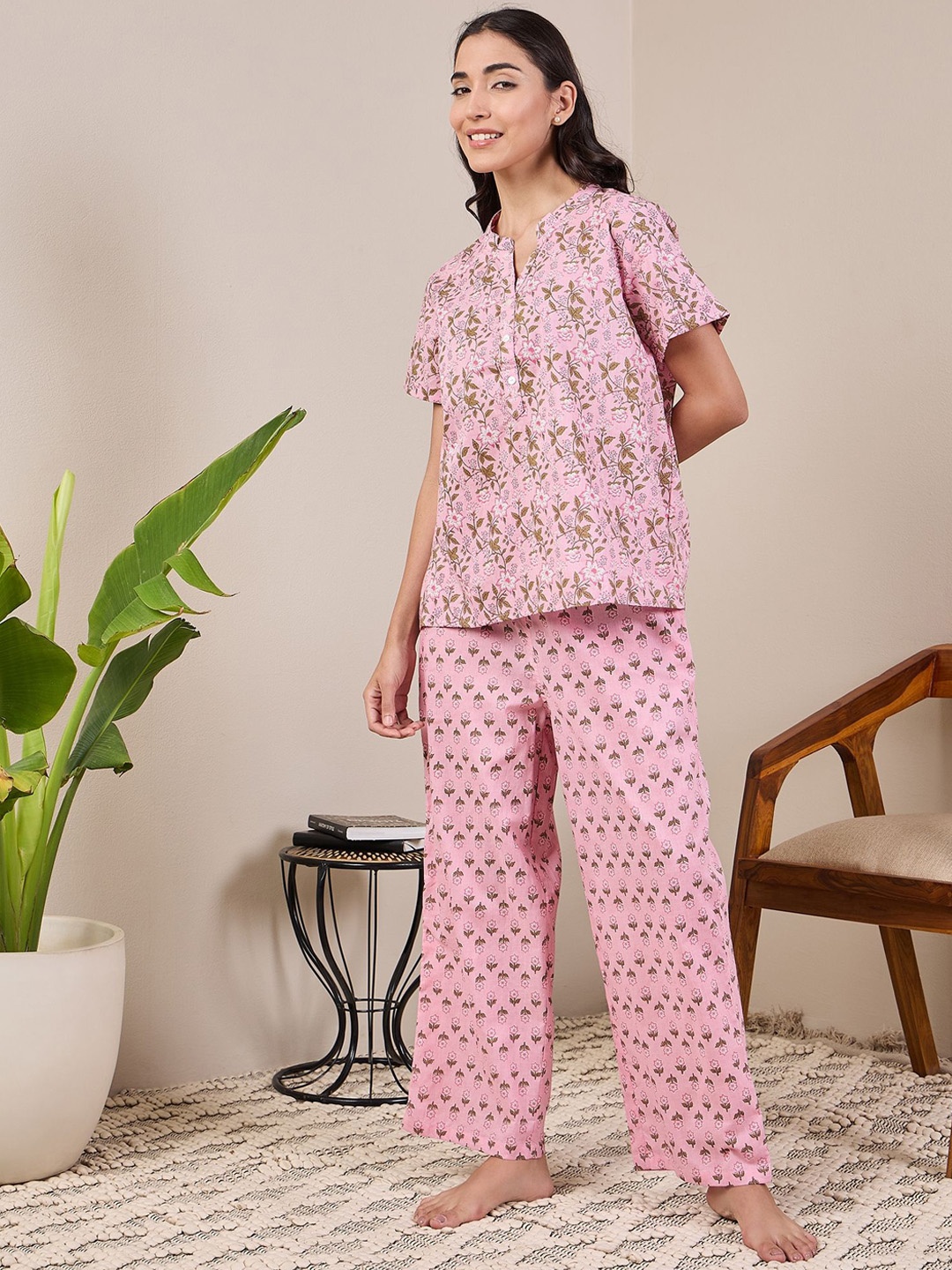 

July Women Floral Printed Night suit, Pink